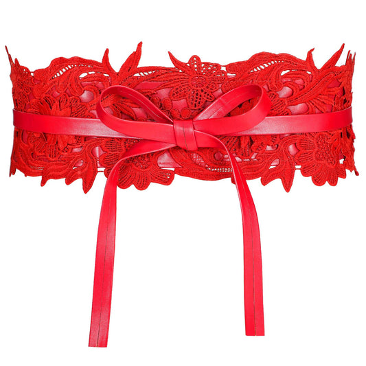 JASGOOD Women Lace Waist Belt Corset Waist Band Belt For Dress Obi Bowknot Cinch Wide Belt Bow Tie Wrap Boho Faux Leather