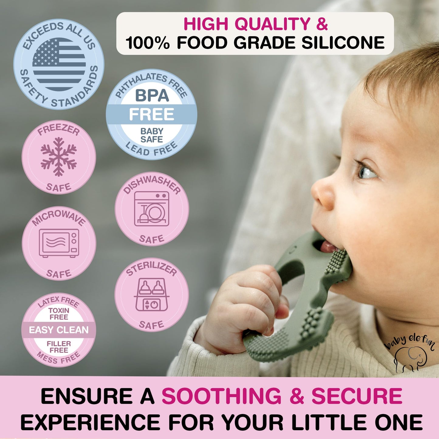 Teething Toys for Babies Age 0 to 6 Months - Baby Elefun 5X Pain Relief Smart Teether - Zero Developmental Delay Silicone Baby Teething Toy Ring - Cute Infant Shower Gift Chew Toy for Babies