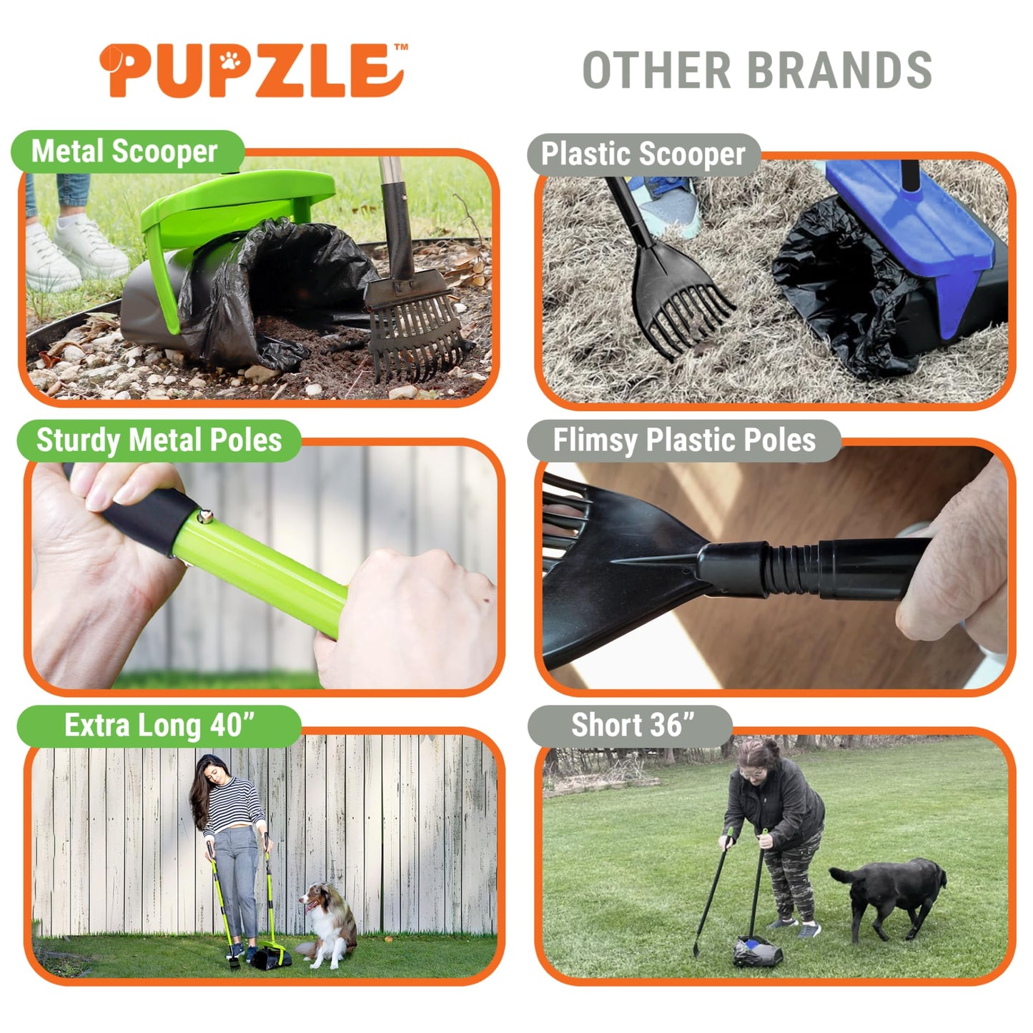 Pupzle Dog Pooper Scooper with Bag Attachment, 40" Long Handle Pooper Scooper for Large Dogs, Dog Poop Scoop for Yard, Large Capacity Swivel Bin and Rake, 50 Lavender Scented Bags