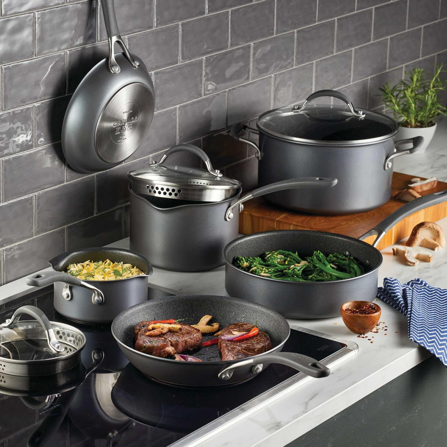 Circulon A1 Series with ScratchDefense Technology Nonstick Induction Cookware/Pots and Pans Set, 9 Piece, Graphite