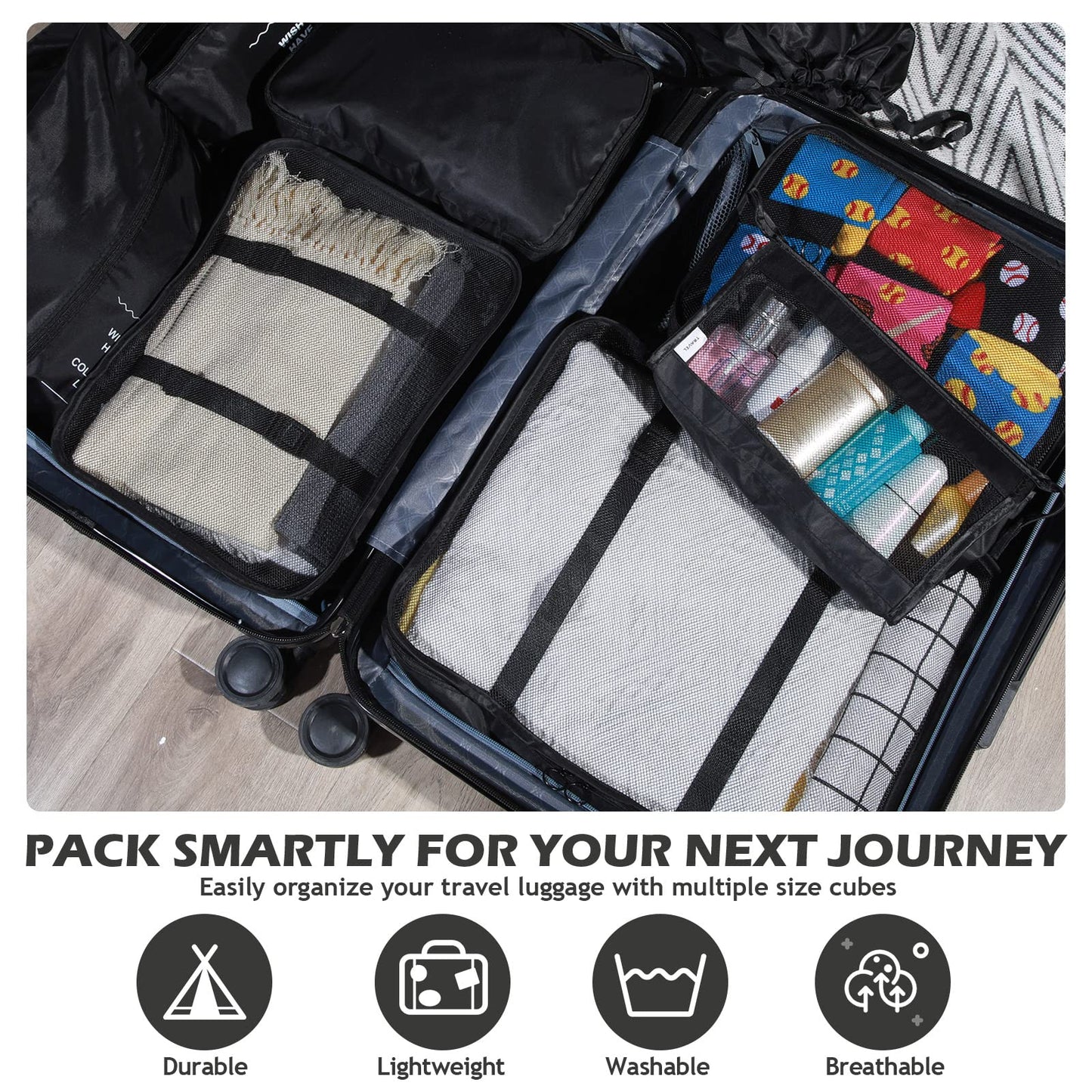 48 Set Packing Cubes Travel Luggage Organizers Set with Storage Shoe Bag, Clothing Bag for Women Men Essentials