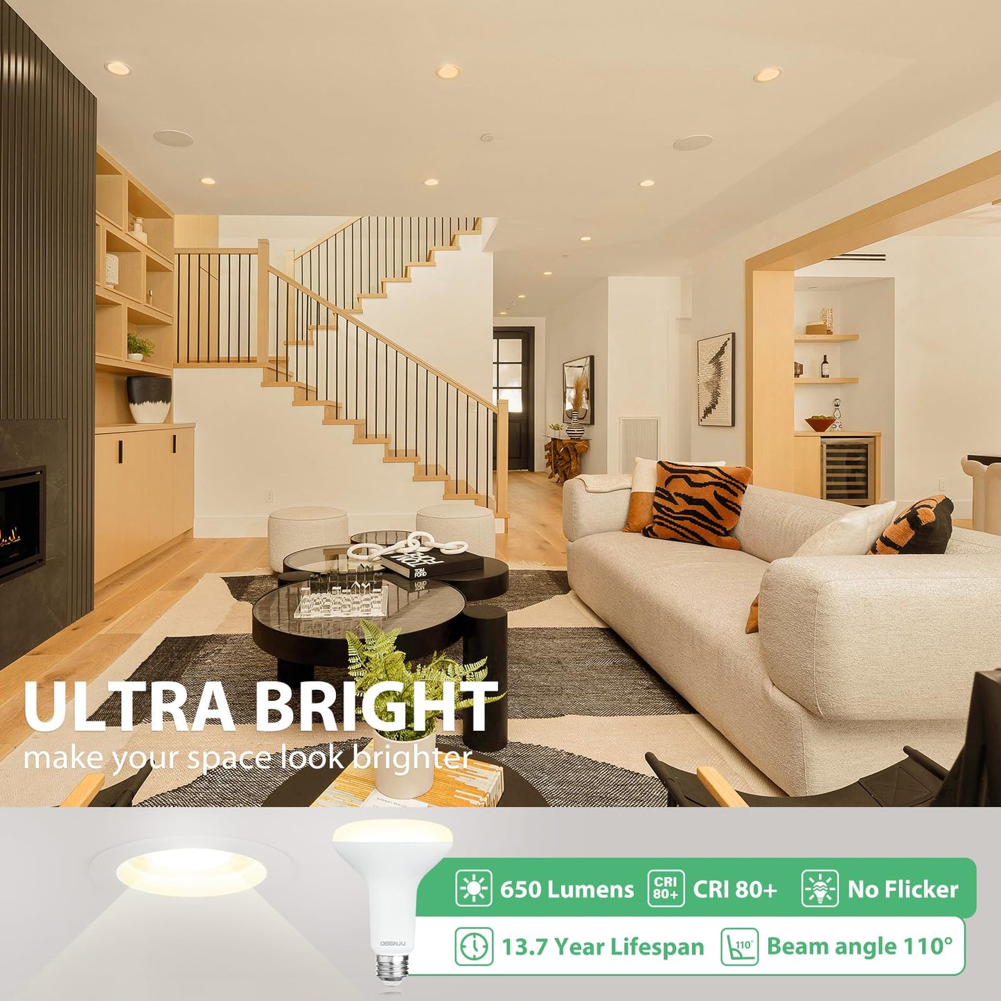 DEGNJU 24 Pack Indoor Flood Light Bulbs, BR30 LED Bulb 7W Equivalent 65W, Dimmable Recessed Light Bulbs, 650LM 3000K Warm White 15000 Lifetime LED Can Lights Bulb, Interior Home E26 Base