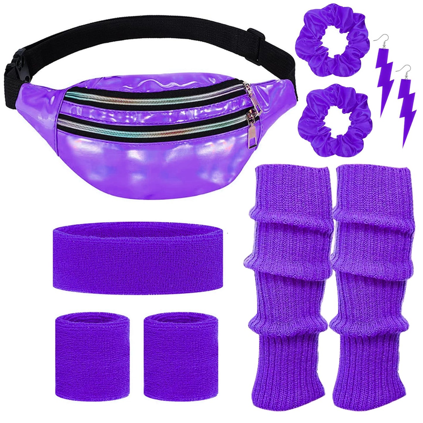80s Neon Workout Costume Accessories Set 10 PCS Leg Warmers for Women 80s Headband Wristband Fanny Pack for Yoga Running