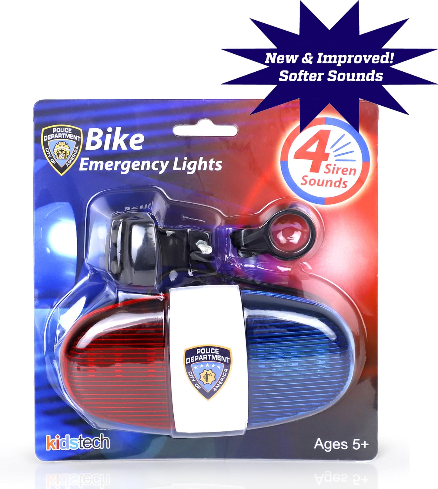 Kids Tech Bike LED Light - Police Sound Light Electronic Horn - Bicycle Siren, 5 LED Light 4 Sounds Trumpet, Warning Safety Light, Waterproof Bicycle Lights Accessories, (Batteries Not Included)