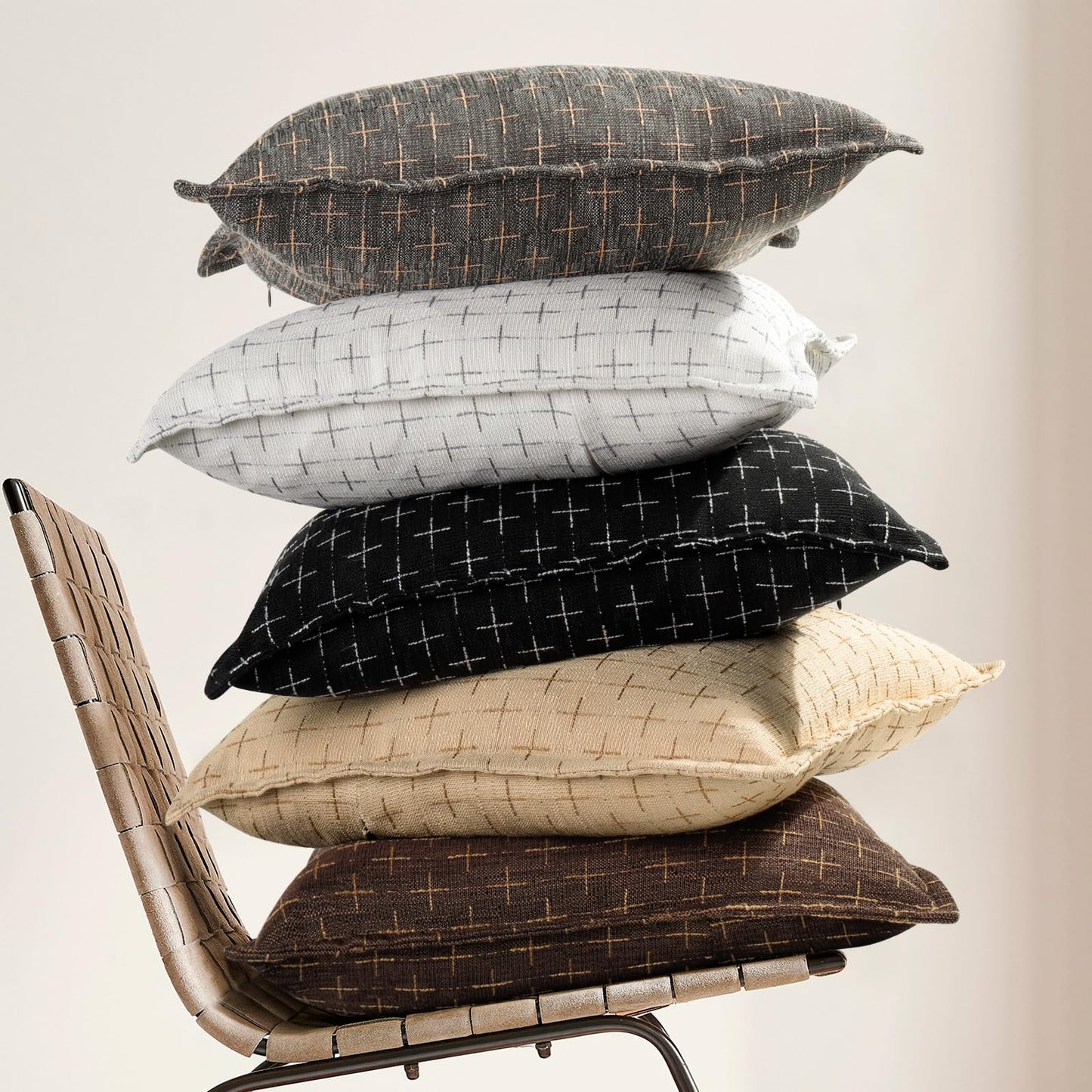 ZWJD Pillow Covers 18x18 Set of 2 Soft Polyester Textured Pillow Covers with Stylish Flange Edge Cozy Farmhouse Throw Pillows for Couch Bed Sofa Living Room