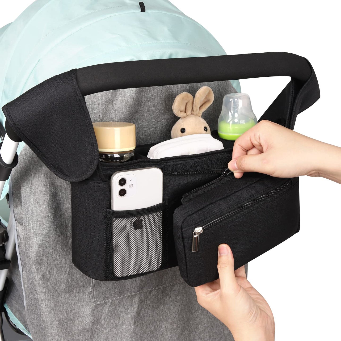 Accmor Universal Stroller Organizer with Insulated Cup Holder Detachable Phone Bag and Shoulder Strap,Stroller Bag Caddy Organizer Accessories Fits for Uppababy, Baby Jogger, Britax Strollers