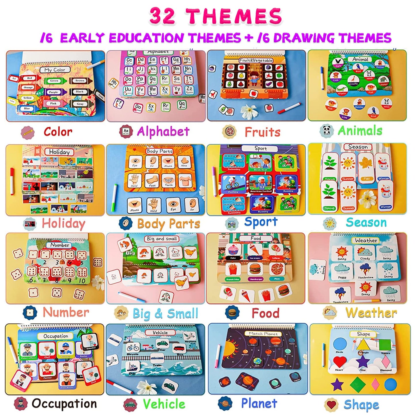 HeyKiddo Toddler Busy Book, New Upgraded Autism Toys for Kids, Preschool Activity Binder for Autism & Special Needs, Drawing/Educational Book for Home School Learning