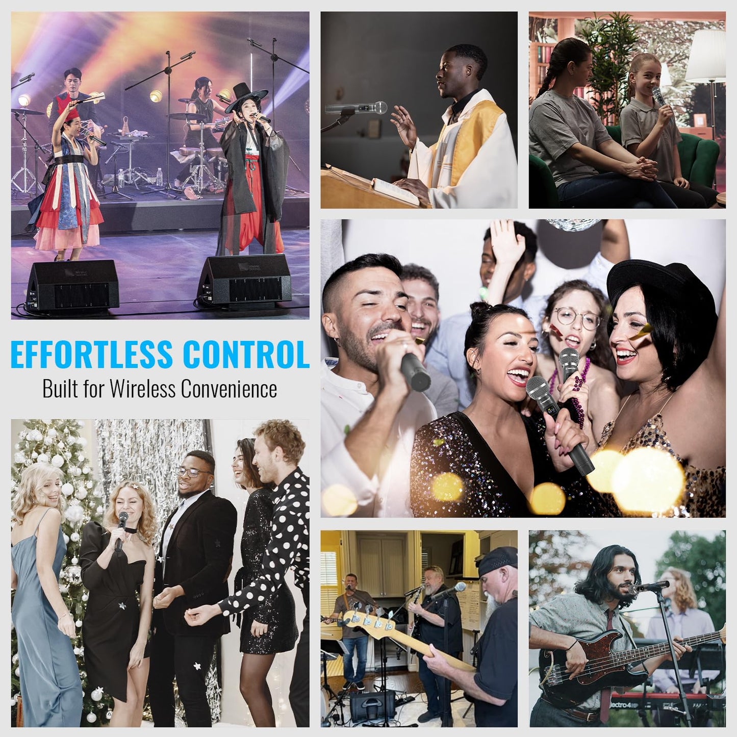 Phenyx Pro Wireless Microphone System, 8-Channel Metal Wireless Mic Set w/ 8 Cordless Mics, 8x20 UHF Frequencies, 200ft Range, Dynamic Microphones for Singing, Karaoke, Church, DJ (PTU-4200-8H)