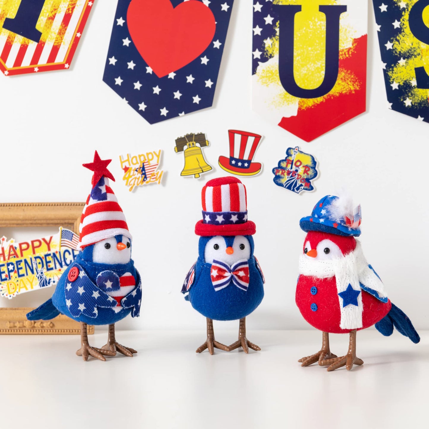 FENGJIDA Patriotic Decorations - American Independence Day Gift: 3 Pcs Handmade USA Birds for Home Table Ornaments - Decorations for Patriotic Holidays