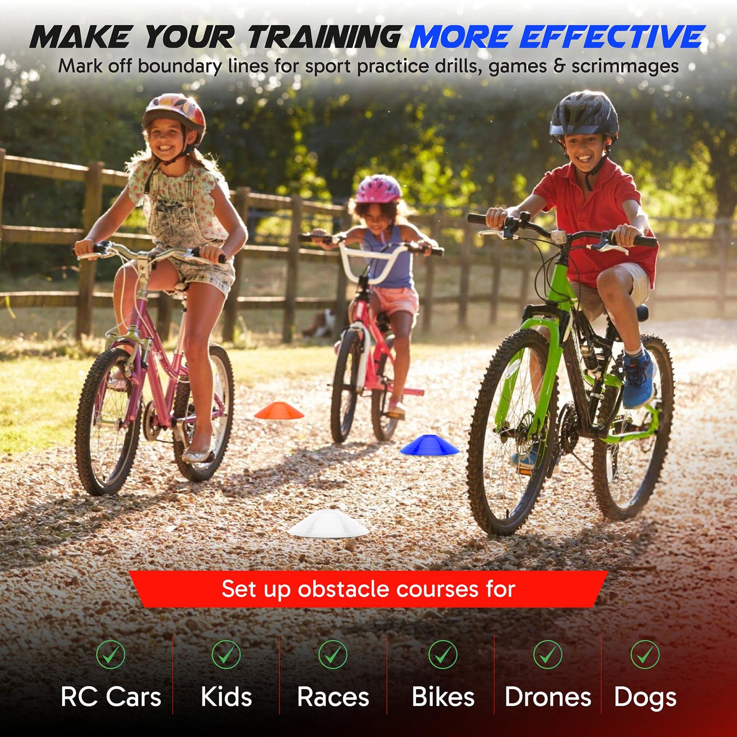 Pro Disc Cones (Set of 50) - Agility Soccer Cones with Carry Bag and Holder for Sports Training, Football, Basketball, Coaching, Practice Equipment, Kids - Includes 15 Best Drills Book (Bright Orange)