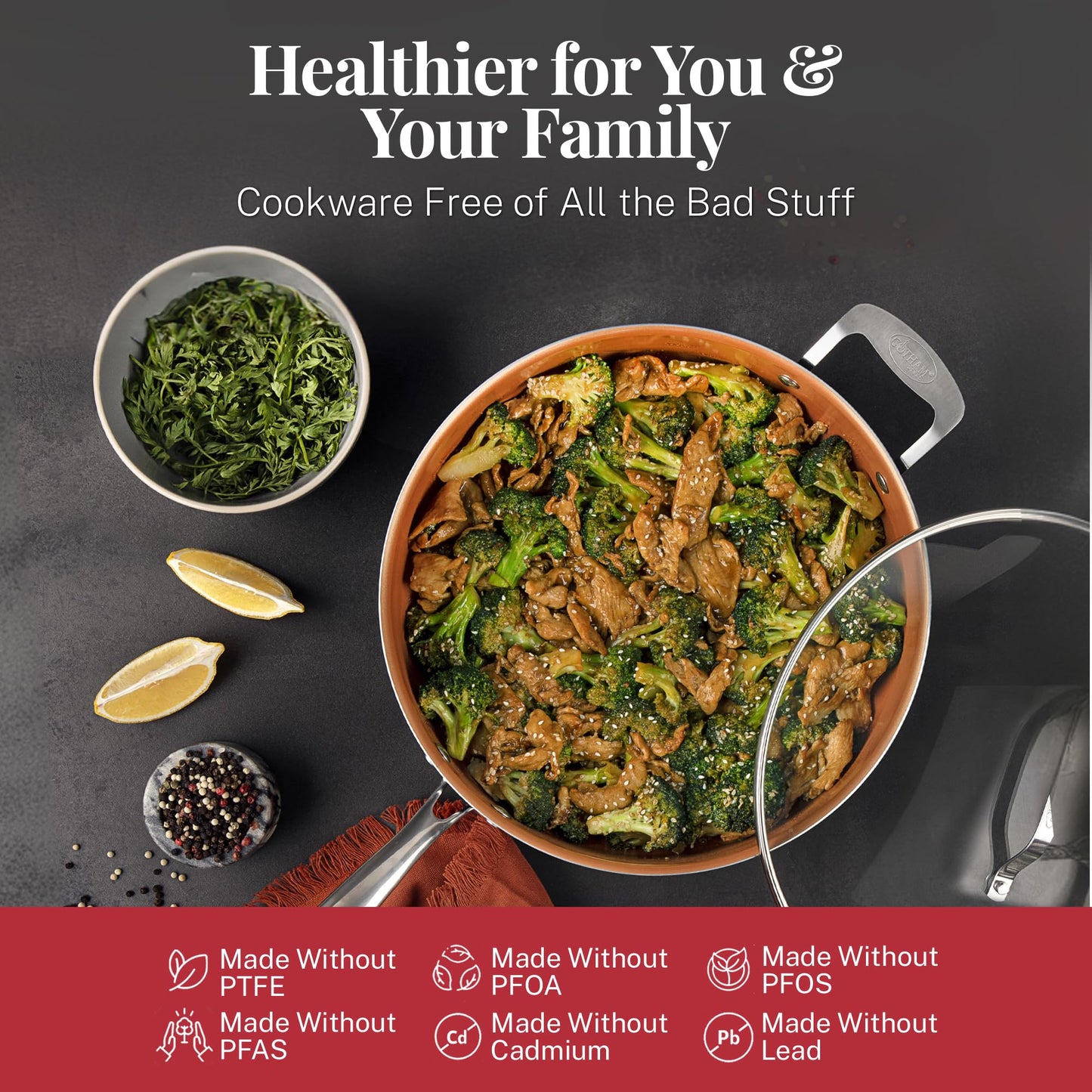 Gotham Steel 20 Pc Pots and Pans Set Nonstick Cookware + Bakeware Set, Complete Ceramic for Kitchen, Non Stick with Lids, Dishwasher / Oven Safe, Toxic - Red