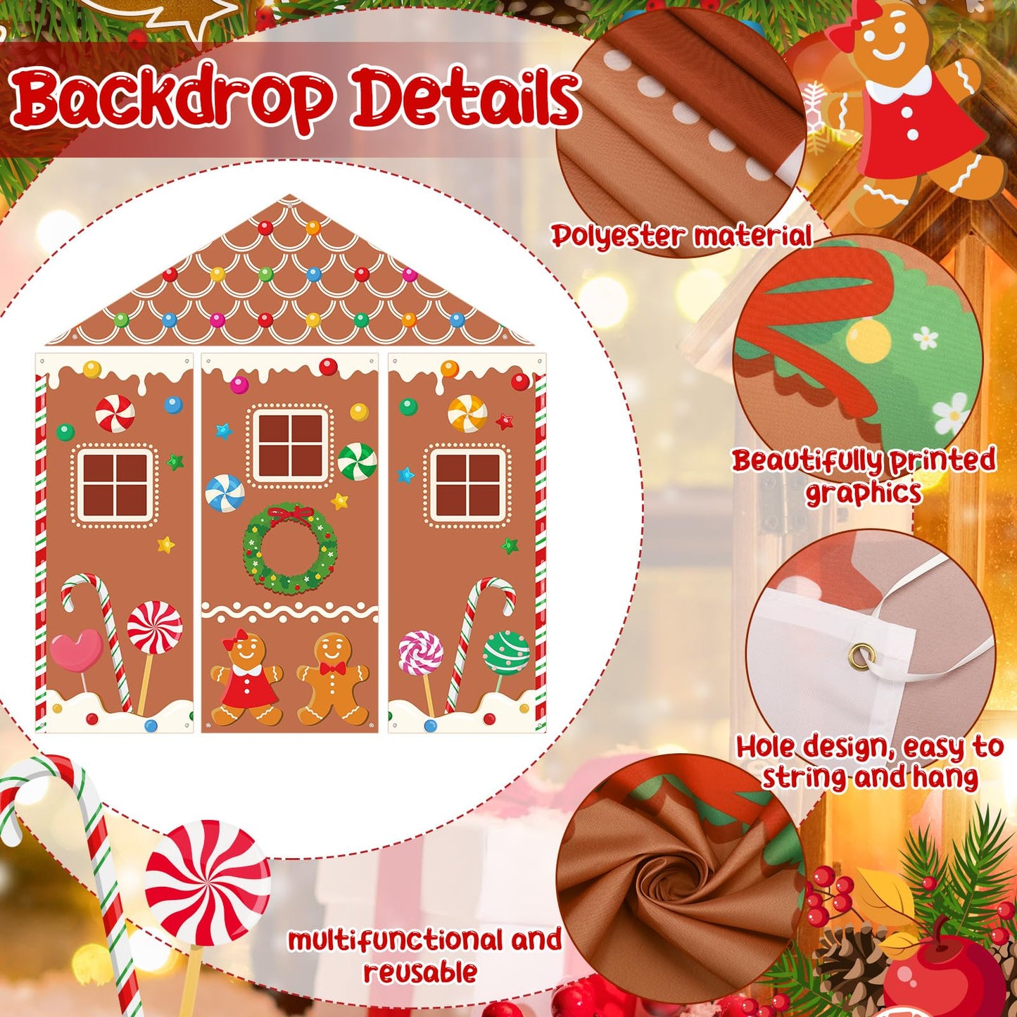 Vitalcozy 4 Pcs Summer Christmas Gingerbread Door Decorations Xmas Gingerbread House Candy Door Covers Backdrop Christmas Hanging Banner Porch Sign for Holiday Classroom Office Home Party Decor