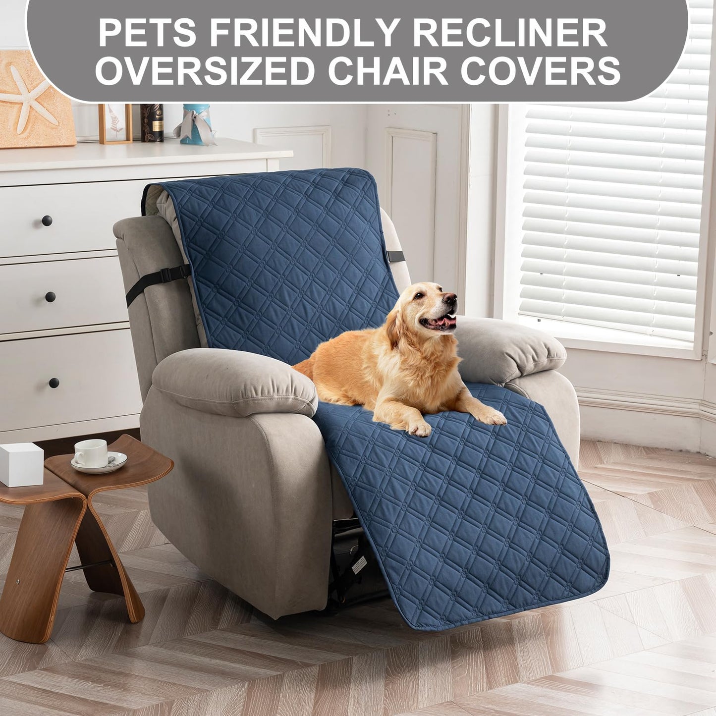 YUEANG Recliner Chair Covers Waterproof 100% Recliner Cover Chair Covers for Recliners Non-Slip Pet Protector Furniture Covers Recliner Sofa Cover for Kid Dog, Navy Blue