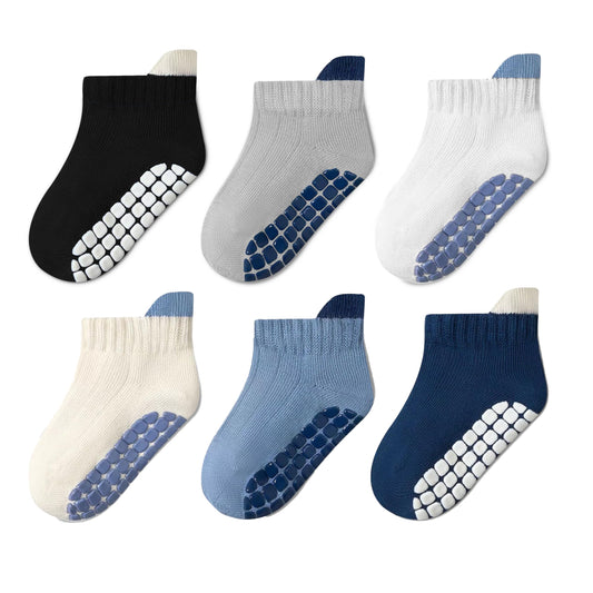 EUFANCE Toddler Non Slip Grip Ankle Socks with Grippers Cotton for Baby Boys Girls Infants Kids 6 Pairs