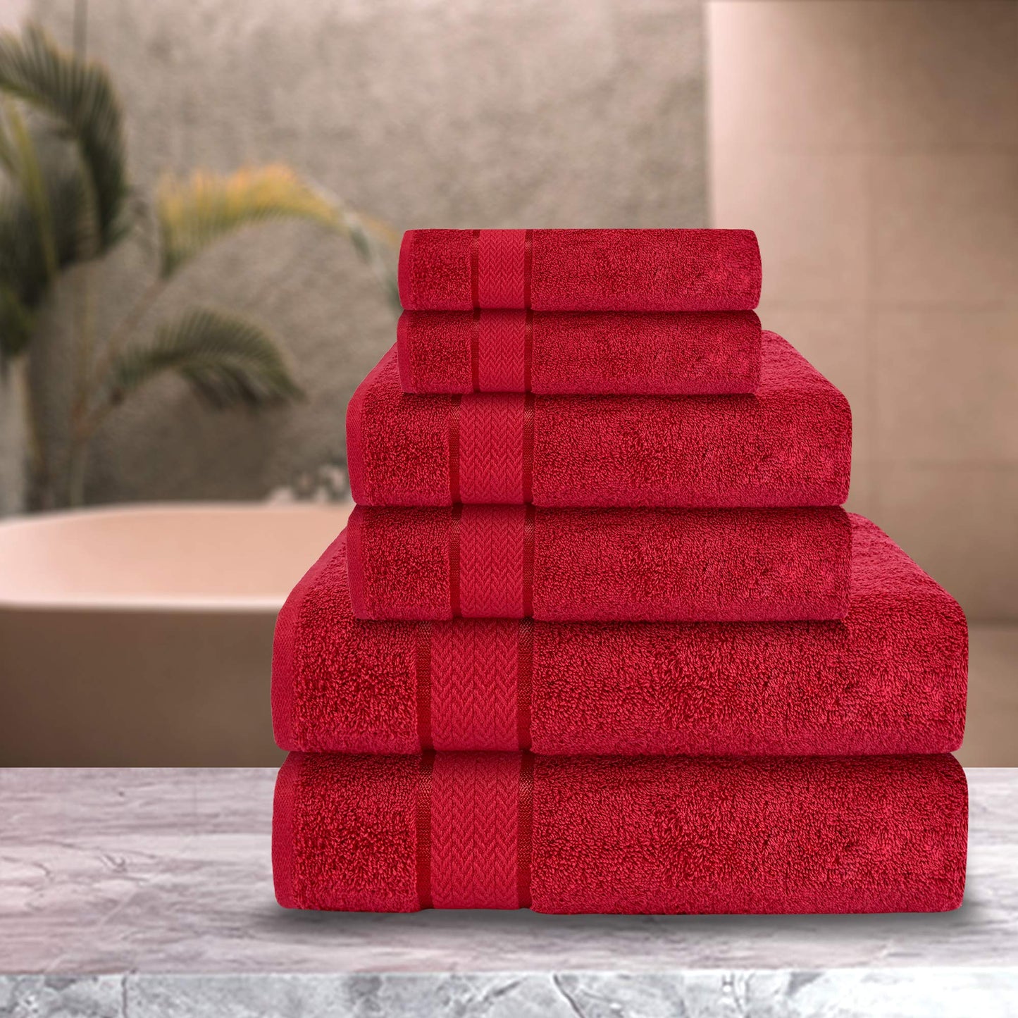 CRAFTBERRY Luxury Bath Towels Set -100% Cotton- 2 Bath, 2 Hand & 2 Washcloths - Premium, Large, Thick, Fluffy, Absorbent, Quick Dry, Soft & Plush - 6 Piece Luxury Bathroom Towels - Red