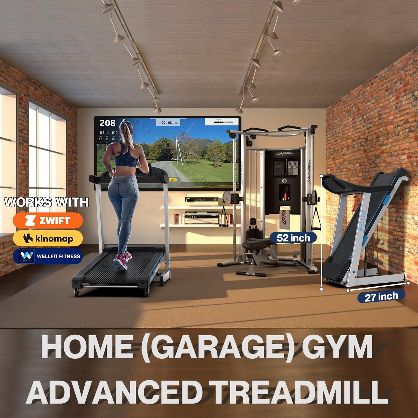 WELLFIT Home Gym Treadmills 15% Auto Incline, 3.5HP Treadmill 350lbs Capacity, Foldable Treadmill for Small Space, Voice Control, LED Console Display, Music Players, 45 * 18 Large Area, 95% Assembled