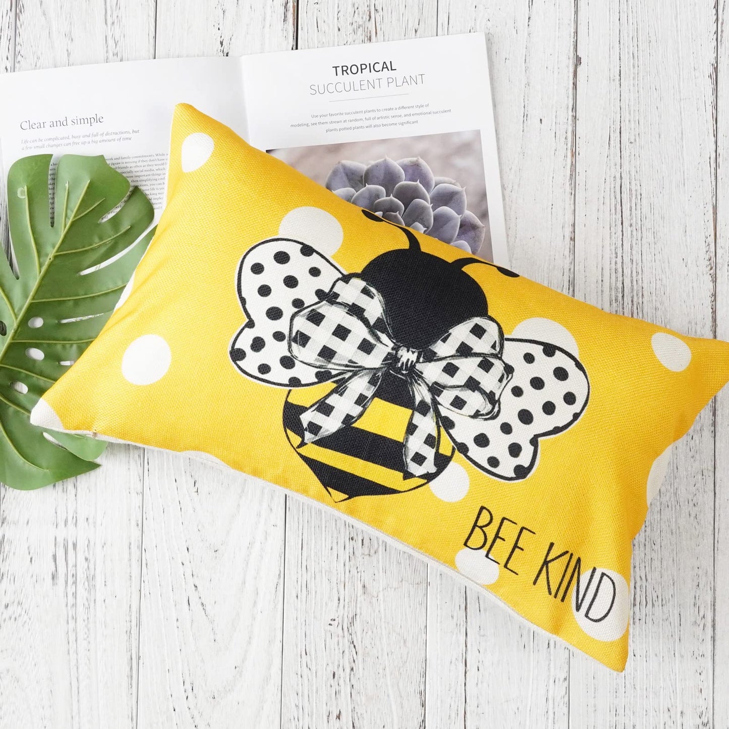 ONWAY Bees Summer Throw Pillow Covers 12x20 Inch Set of 2 Stripes Polka Dots Honey Bee Yellow Decorative Lumbar Farmhouse Cushion Case for Sofa Couch Home Bed