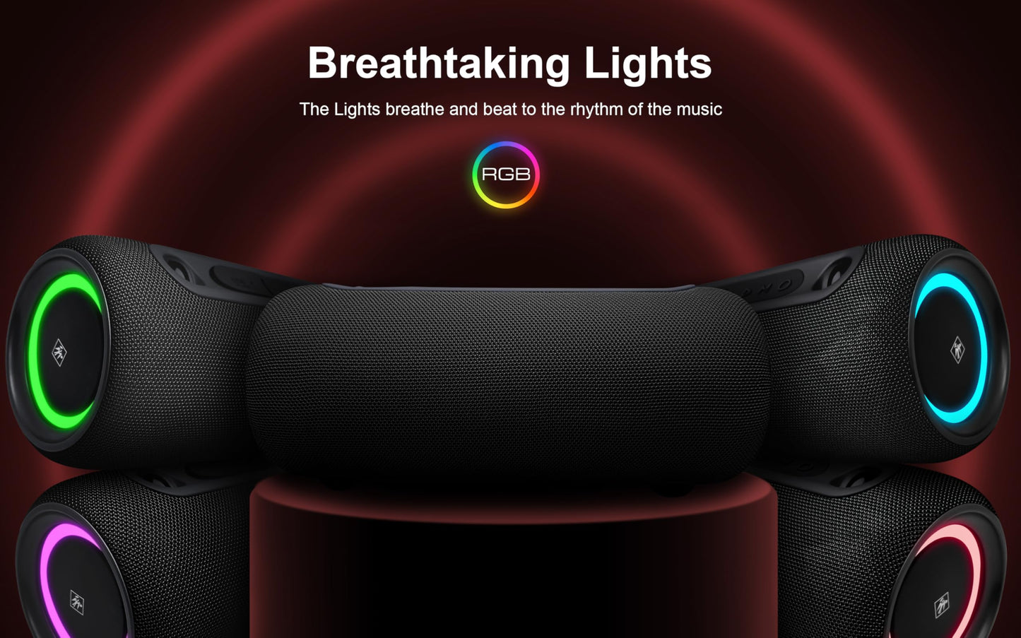 Fisher Portable Bluetooth Speaker IPX5 Waterproof Speaker, 26W PEAK Power Bluetooth Stereo, 7H Playtime, LED Lights, TWS, BT 5.3, Built-in Mic, Hands Free Calling, Wireless Electronics, Home & Outdoor