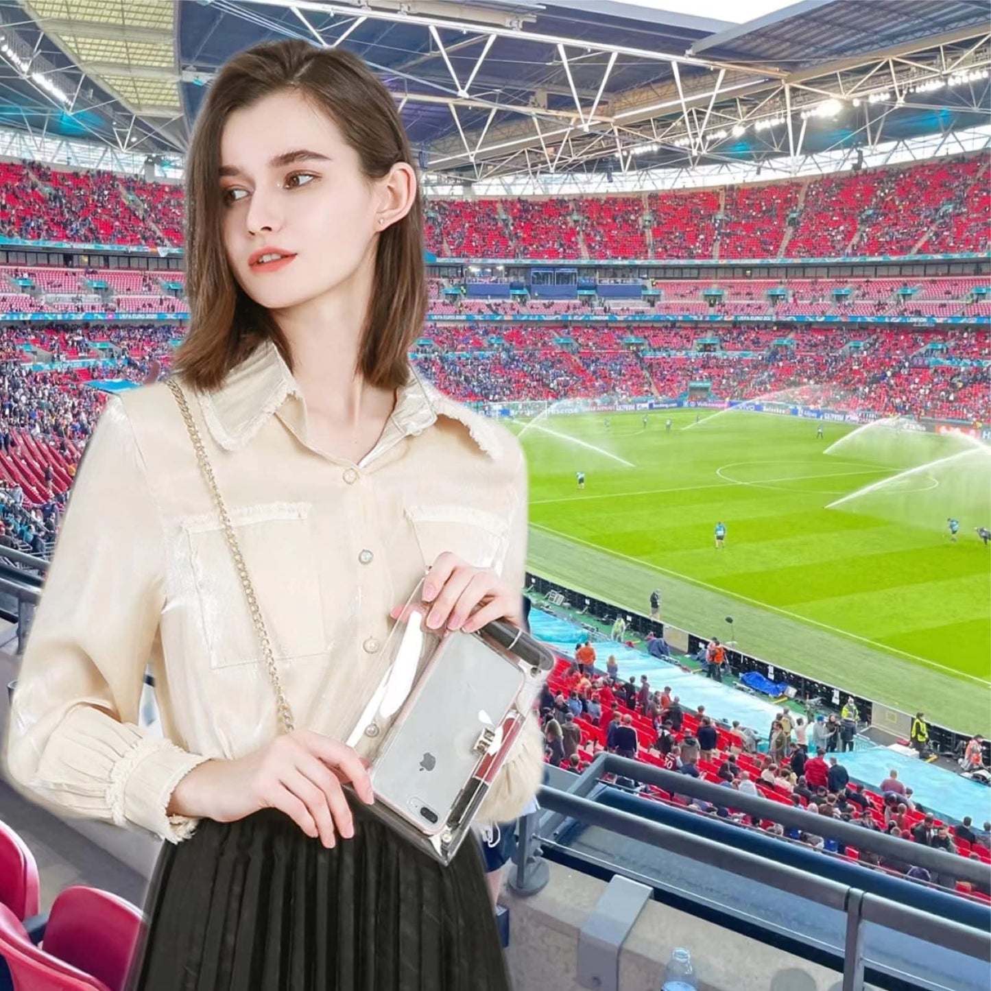 YueBags Small Clear Purse Stadium Approved for Women,Cute Clear Crossbody Bag for Sports Event,Concert,Gameday(Gold)