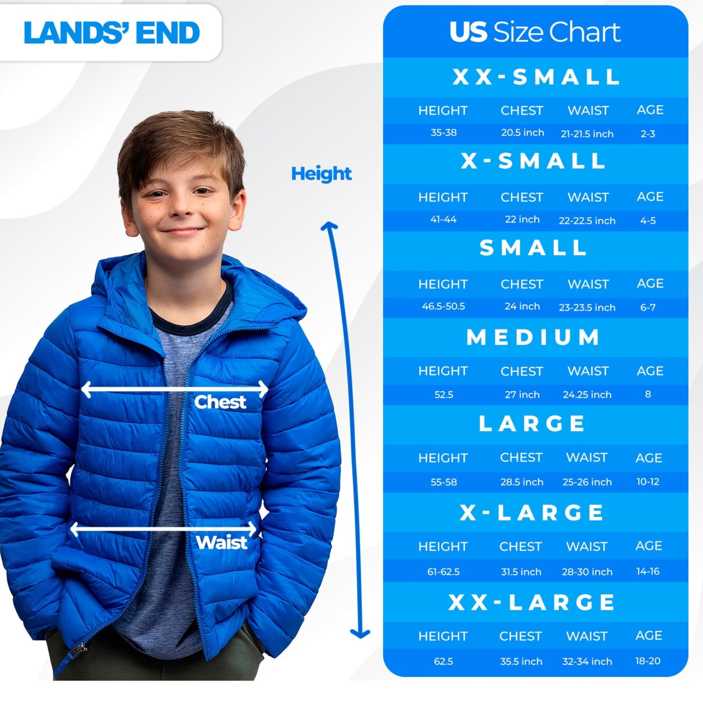 Lands' End Kids Packable Hooded Down Puffer Jacket Coat, Nautical Blue, XX-Small