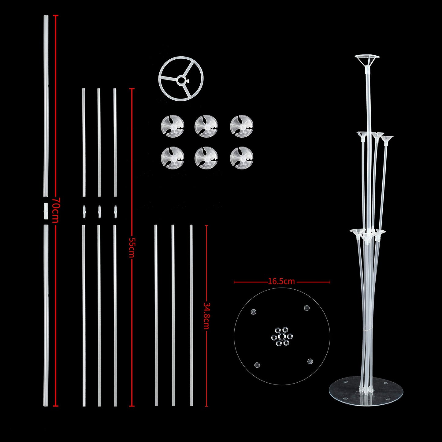 Blue Balloon Stand Kit Table Decorations - 2 Sets With 14 Sticks, Cups, 2 Base, 12 Metallic and 6 Confetti Balloons for Baby Shower, Graduation, Anniversary Party