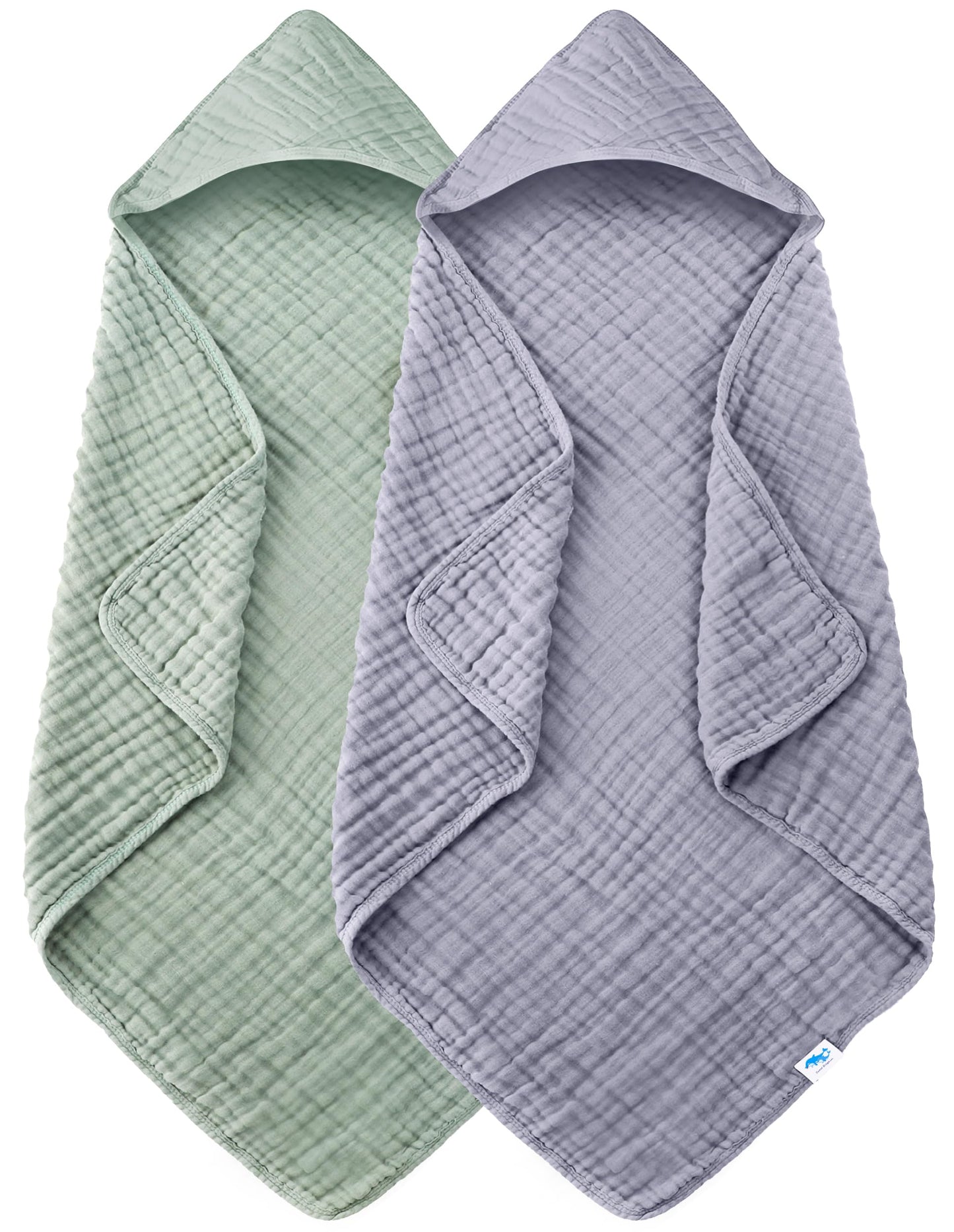 SWEET DOLPHIN Muslin Hooded Baby Bath Towels - 2 Pack 100% Cotton Towel for Babies, Infants, Toddlers - 32x32Inch - Highly Absorbent and Newborn Essential, Light Bean Paste