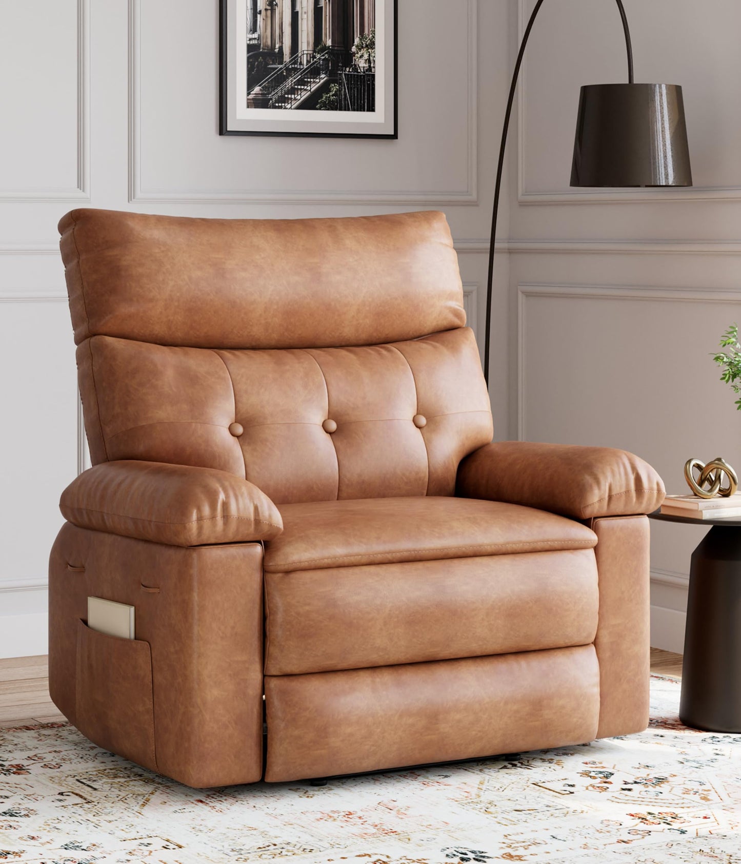 GarveeHome Oversized Recliner Chair - Faux PU Leather Manual Recliner for Adults, Lazy Chair with 1.5X Sponge Comfort Arm and Back for Living Room, Bedroom