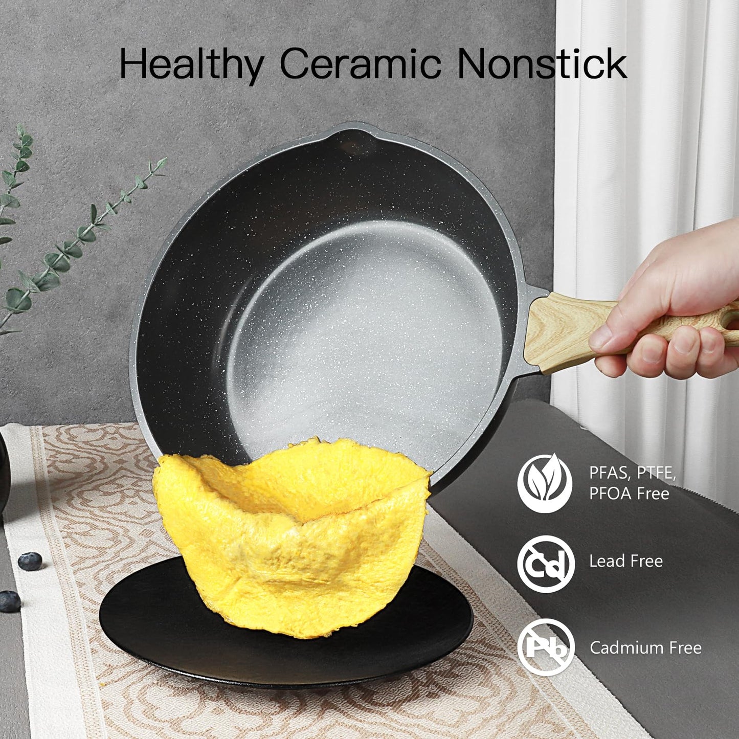 GiPP Ceramic Pots and Pans Set Non Stick - 18 Pcs Nonstick Cookware Set, Non-toxic Healthy Kitchen Cooking Set w/Frying Pans Set, Dishwasher Safe, PFAS PTFE PFOA PFOS Free