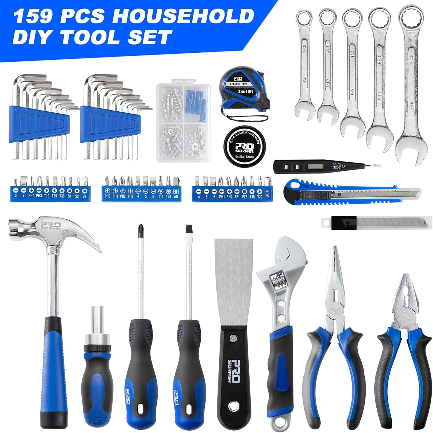 Prostormer 159-Piece Home Tool Set, General Household Tool kit with Storage Case,Household Basic Comlete Home Tool Kit for All Purpose