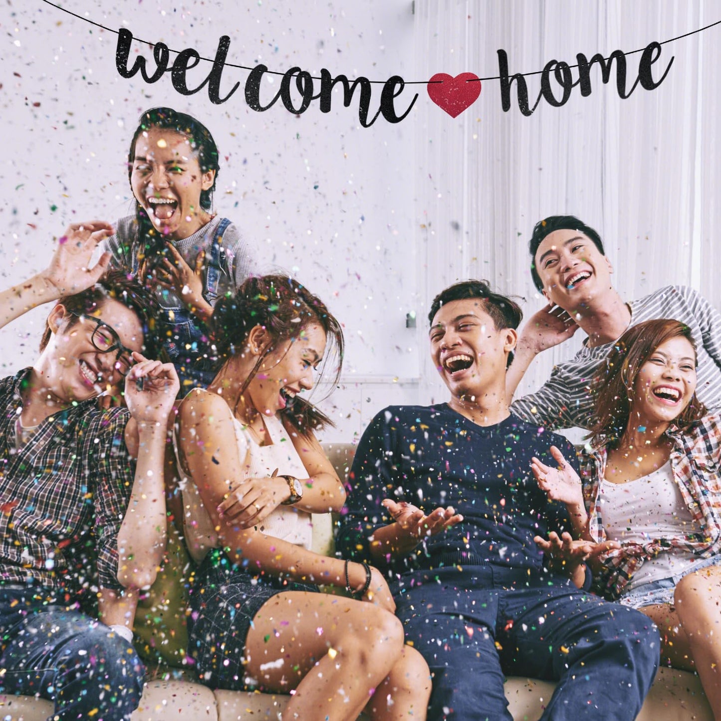 Welcome Home Banner Small Black Glitter Homecoming Party Sign Decors for Military Army Homecoming, Family Theme Party Supplies
