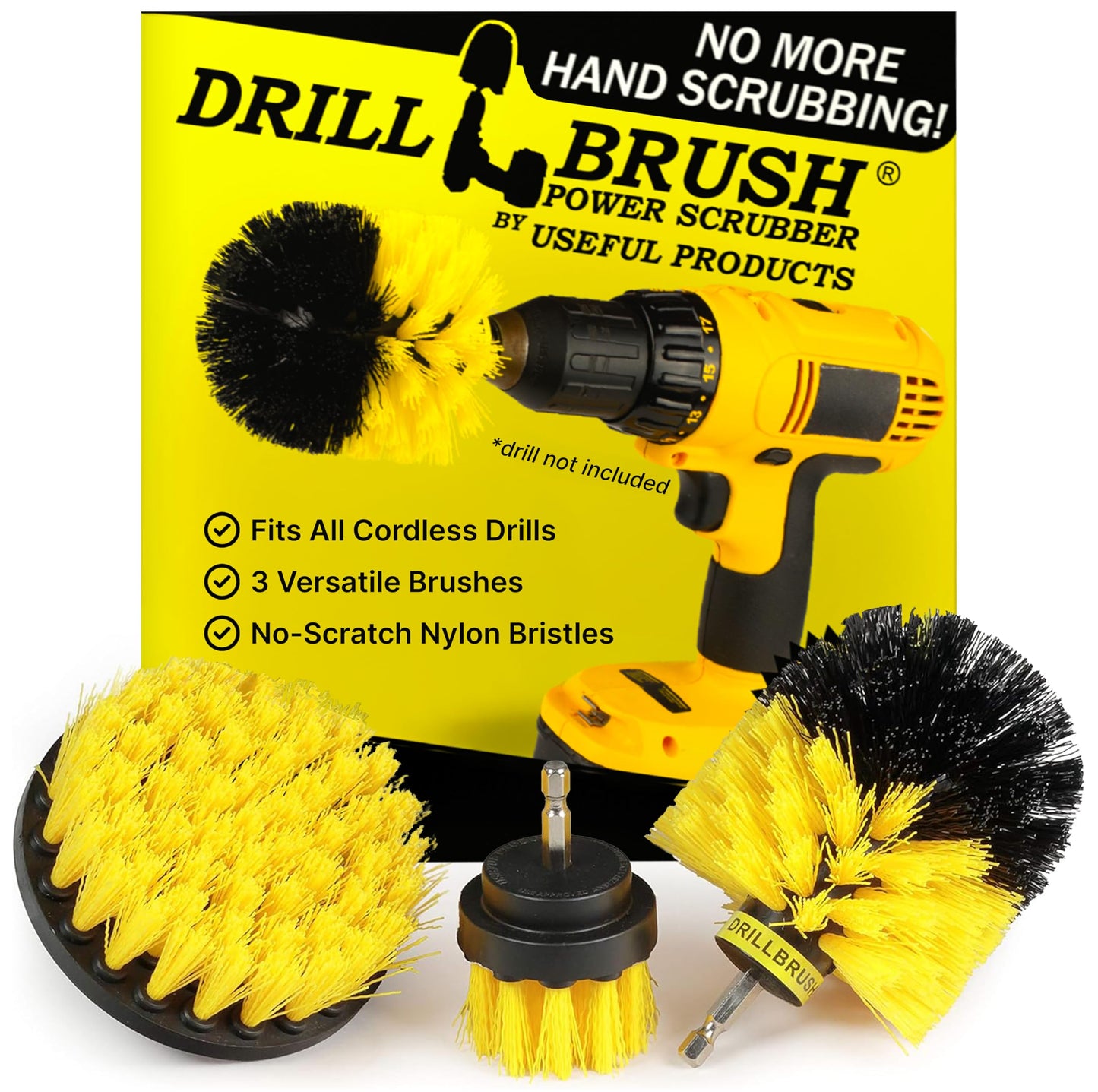 Drillbrush Drill Brush Attachment Set for Bathroom Cleaning – Power Scrubber Brush Kit for Tub, Tile, Shower, and Grout – All-Purpose Household Cleaning Brushes for Drill - Electric Grout Cleaner Kit