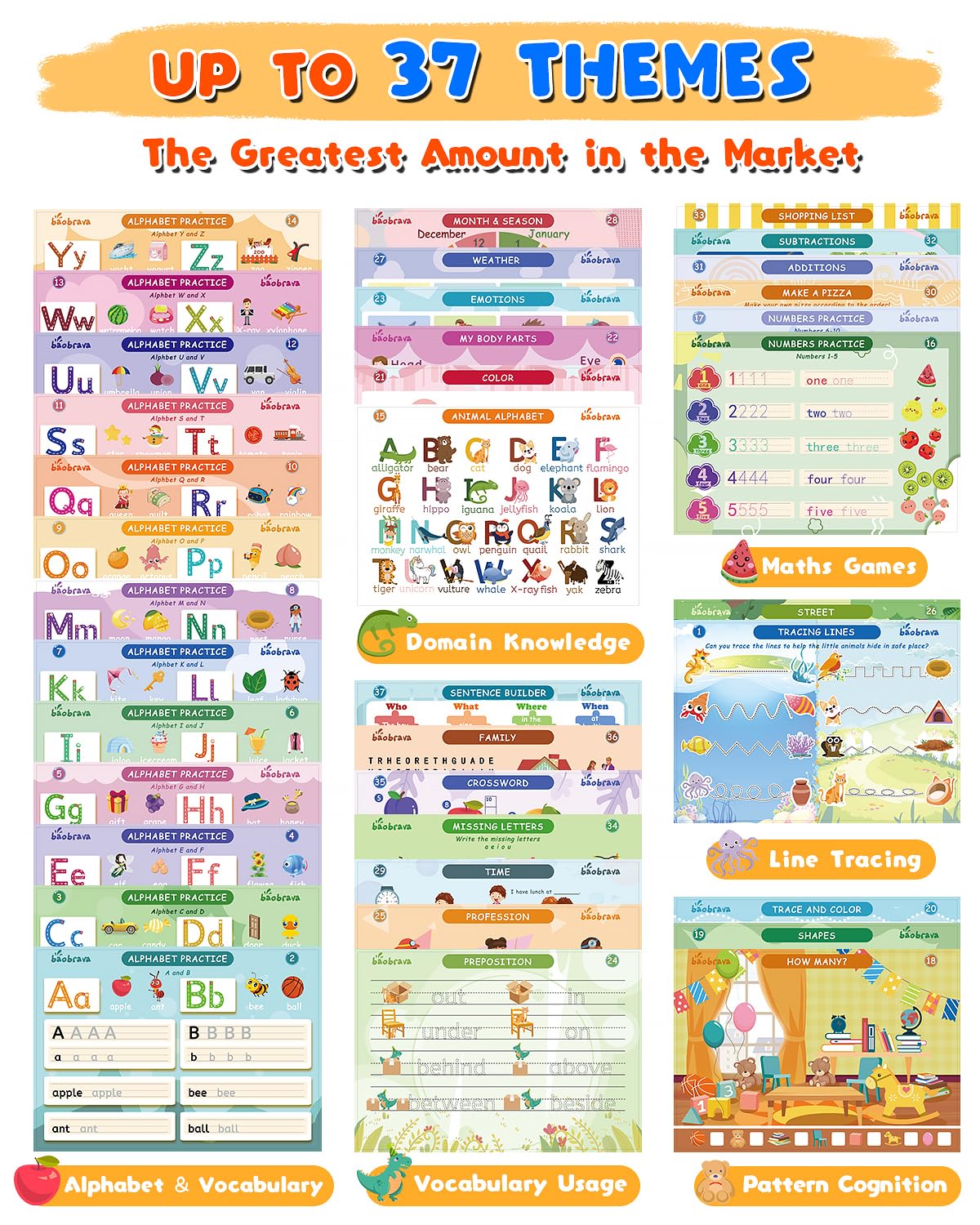 Baobrava Preschool Learning Activities 3-8: 37 Handwriting Practice & Tracing Books for Kids | Travel Games for Car and Airplane | Kindergarten Workbooks | Outdoor Activities Books | Gift for Kids