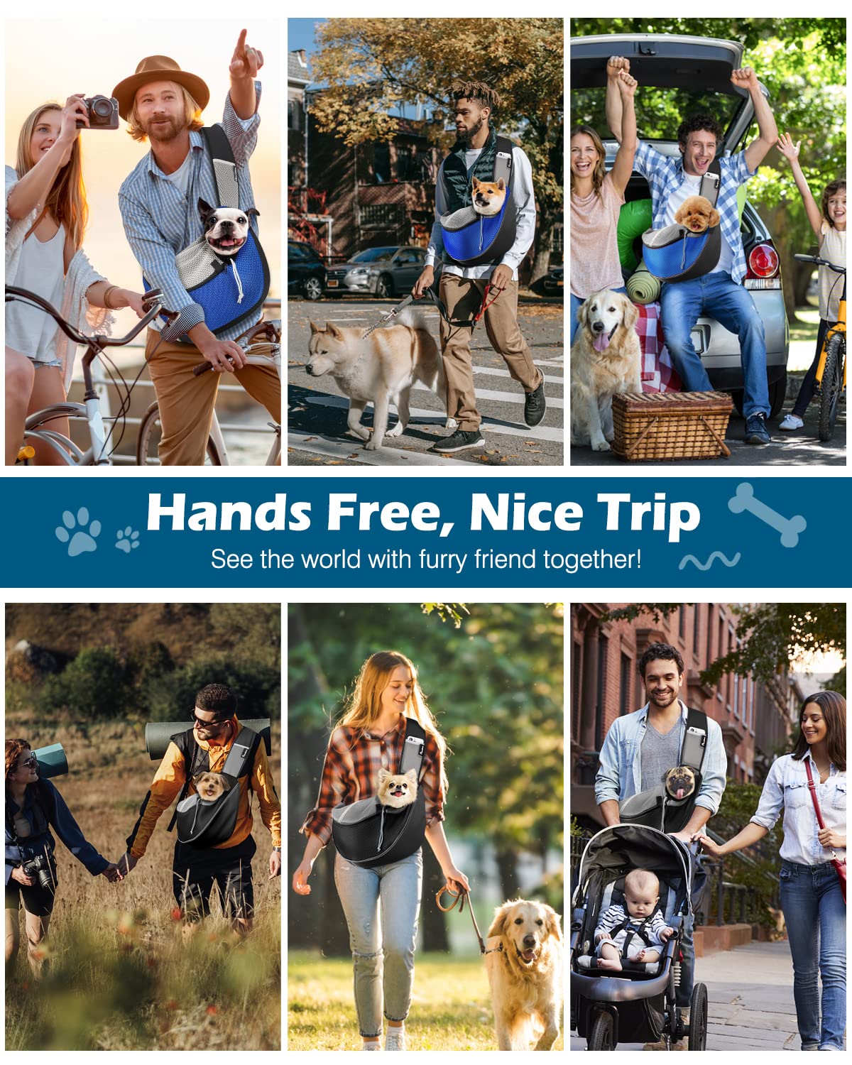 Pawaboo Dog Sling Carrier, Dog Papoose with Zipper Touch Pocket, Hand Free Breathable Mesh Puppy Carrier, Crossbody Satchel Dog Purse with Adjustable Strap for Outdoor Travel, Black, Small