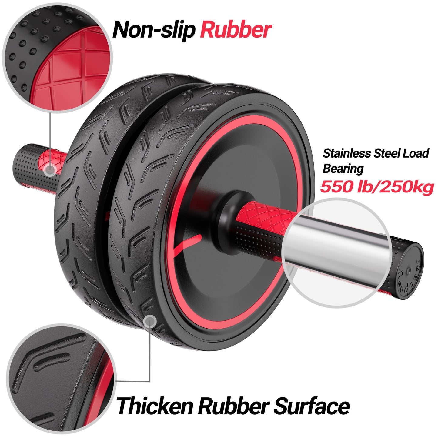 READAEER Ab Roller Wheel, Heavy Duty Workout Equipment for Home Gym, Professional Metal Handle with Rubber Surface Abdominal Exercise Wheel for Strength Training, Ab Wheel with Knee Pad