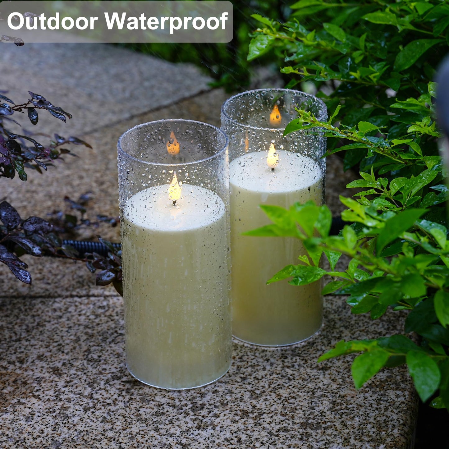 yunsheng 4" x 9" Outdoor Waterproof Flameless Candles with Remote & Cycle Timer, 2PCS Battery Operated Pillar Candles with Removable Acrylic Shell, Large LED Flickering Candles for Patio Decor, Ivory