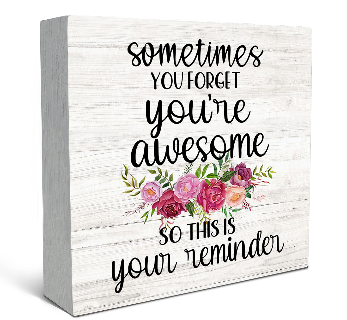 SRADMO Sometimes You Forget You're Awesome So This is Your Reminder Floral Wood Box Sign Desk Decor, Inspirational Wooden Block Box Sign Decoration For Home Office Shelf Table Decor