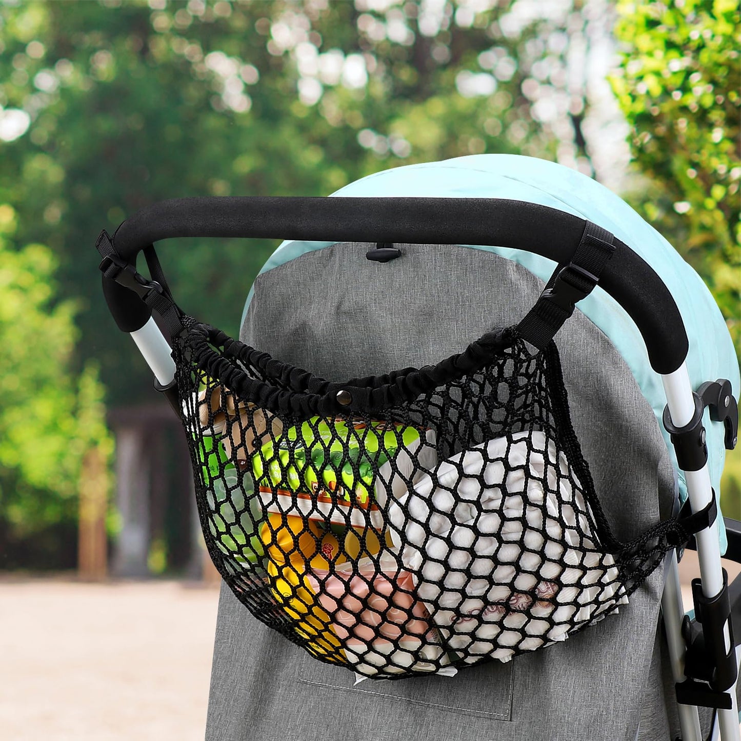 Accmor Universal Stroller Organizer, Polyester Net Mesh Bag Fits for Uppababy, Nuna, Britax, Doona Strollers, Non-Slip Adjustable Stroller Mesh Cargo Net Storage Caddy Accessories