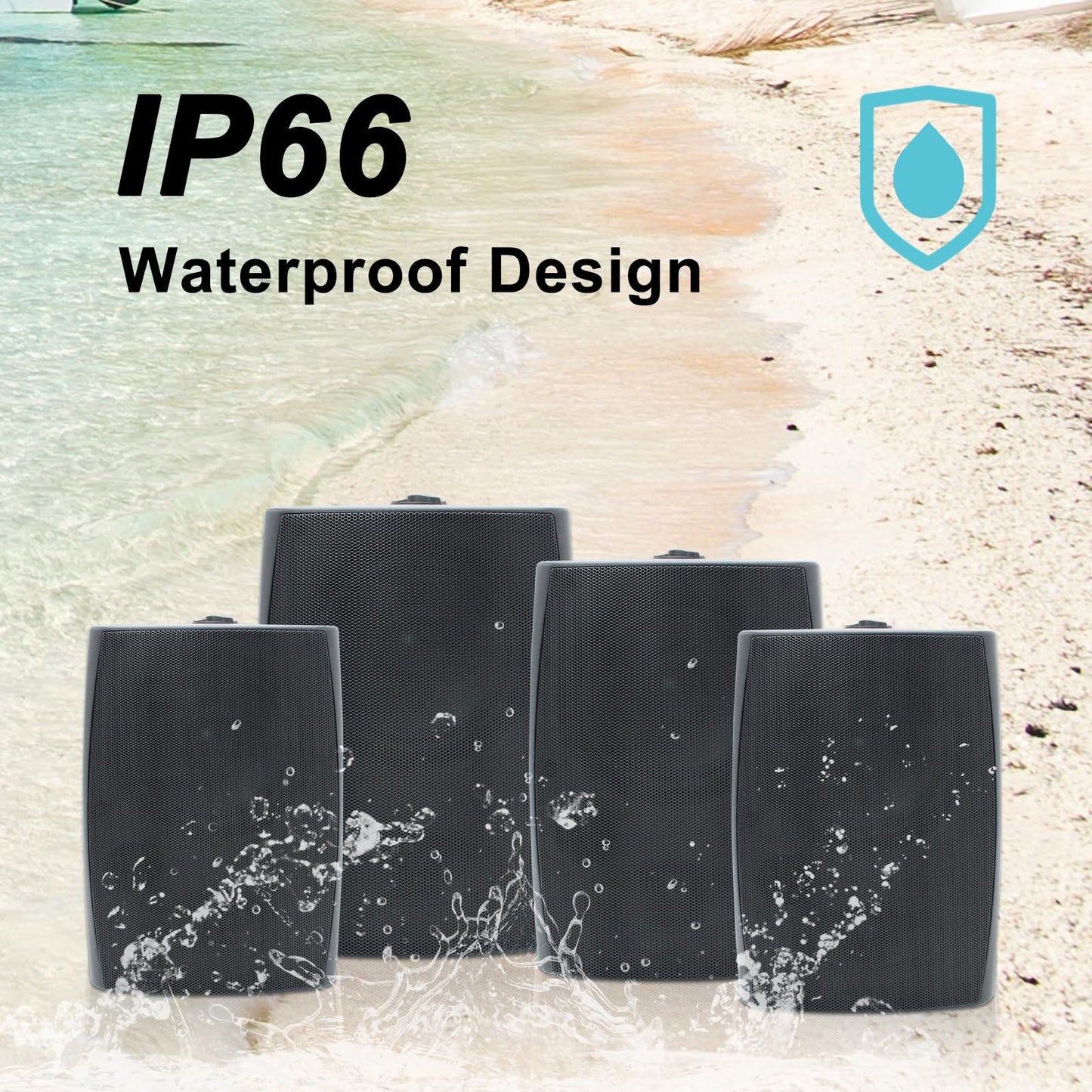 Herdio 6.5 Inch 800W Outdoor Bluetooth Speakers Wired Waterproof with Multifunctional Amplifier, Wall Mount Speaker for Patio Home Poolside Deck Backyard(2 Pairs,Black)