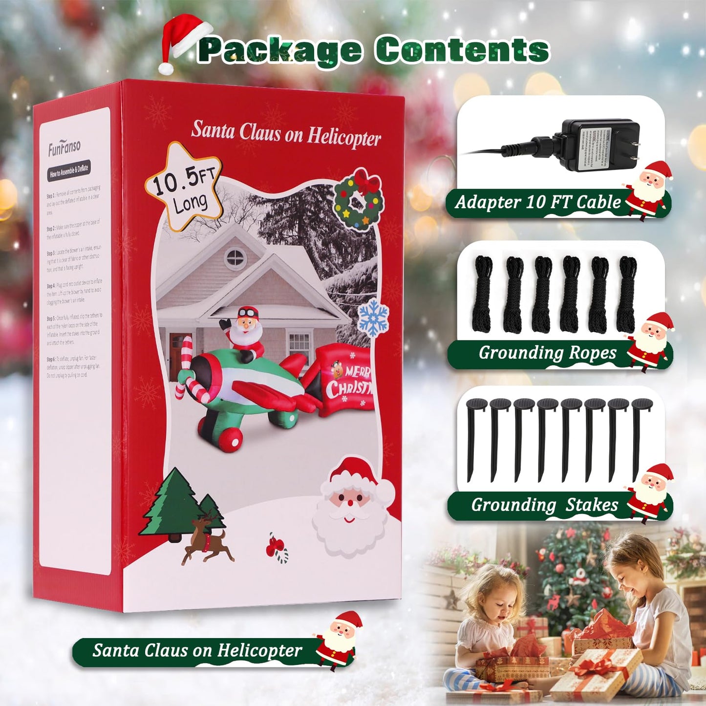 10.5 FT Christmas Inflatables Santa Claus on Animated Helicopter, Blow Up Santa Flying Airplane with Wishes, Giant Lighted Inflatable Outdoor Decorations for Xmas Yard Holiday Party Garden Lawn Decor