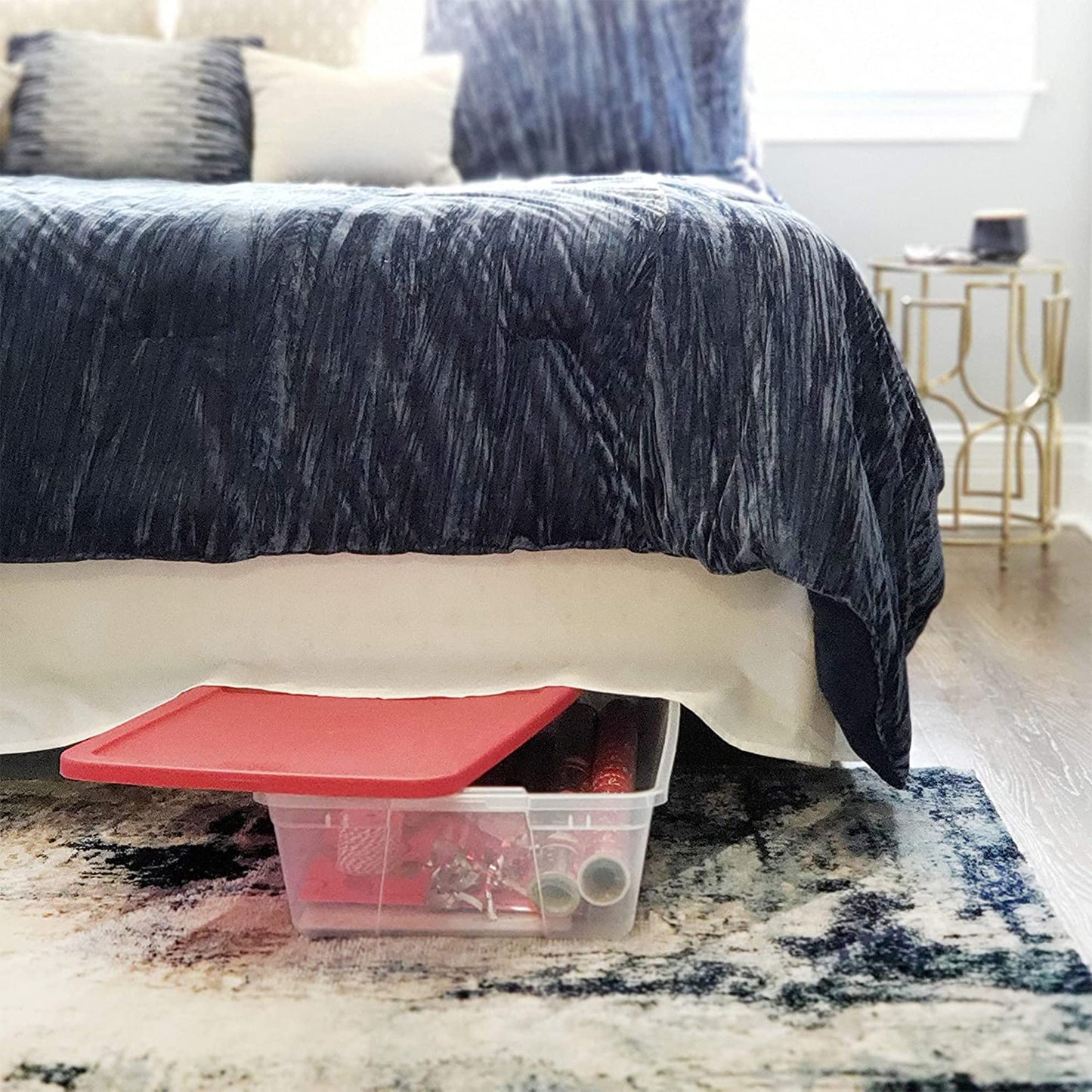 HOMZ 2-Pack Holiday Tote, Clear Plastic Storage Organizer Bins with Lids, 41 Quart, Red - Stackable Organizing Containers for Christmas Ornament Decorations, Gift Wraps, and Crafts