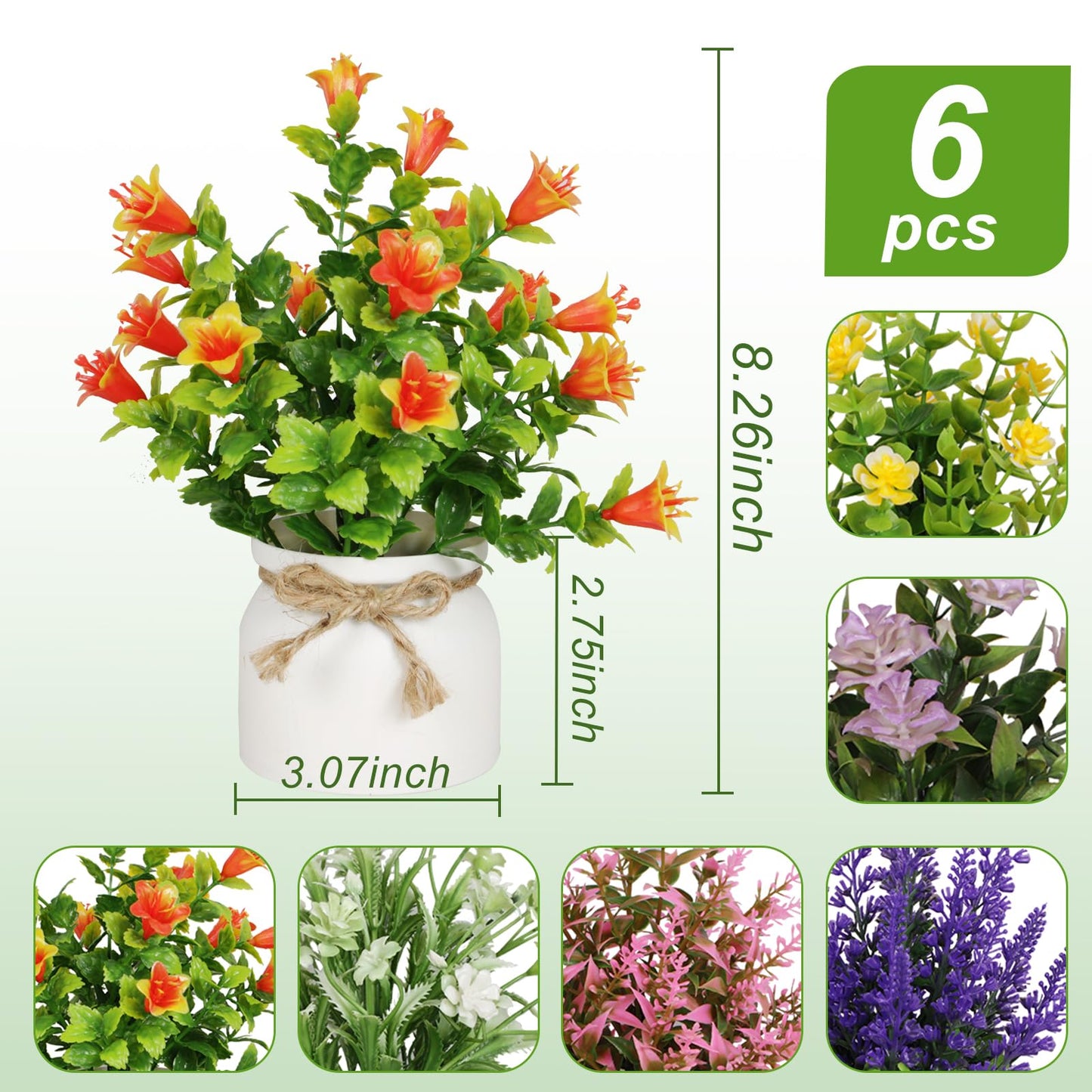 6pcs Artificial Pot Flowers Small Fake Plants with Pot Mini Potted Plants for House Office Tabletop Decoration