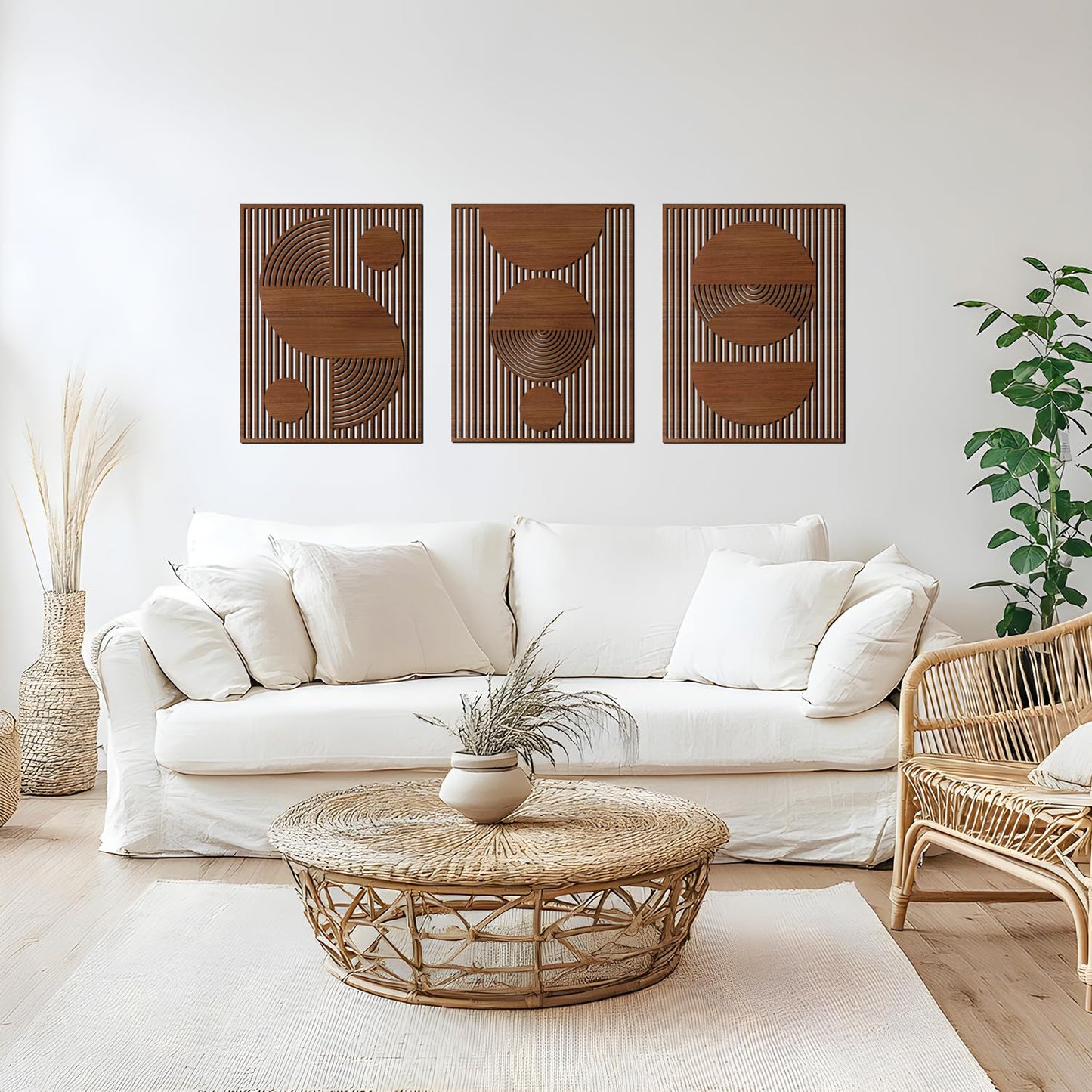 3 Pcs Abstract Wood Wall Art, Mid Century Modern Geometric Wood Wall Decor Minimalist Wooden Wall Art Decor Panels for Boho Living Room Bedroom Kitchen Dining Room Office Home Wall Decor