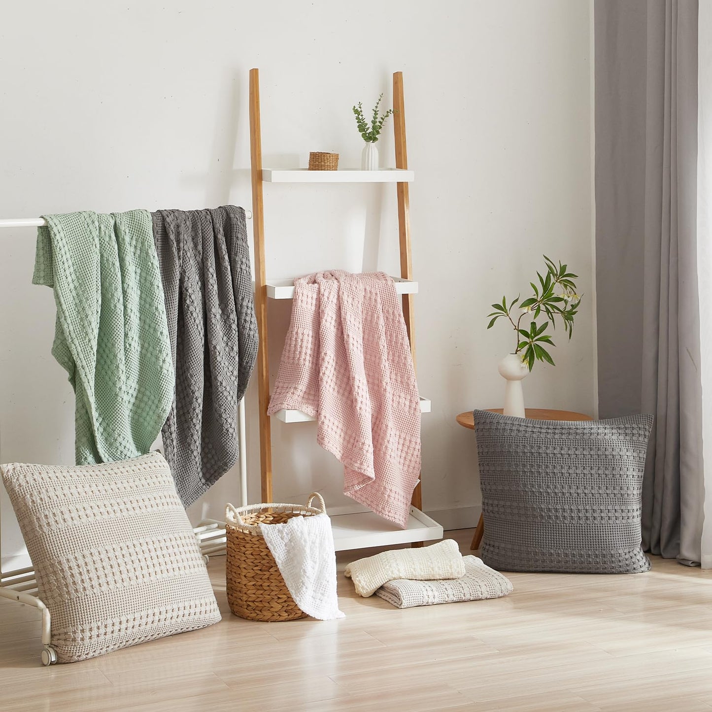 PHF 100% Cotton Waffle Weave Euro Sham Covers, 2 Pack 26" x 26" Bed Pillow Covers for Elegant Home Decor, No Filling, Luxury Aesthetic Soft Euro Pillow Cases for Bed, White