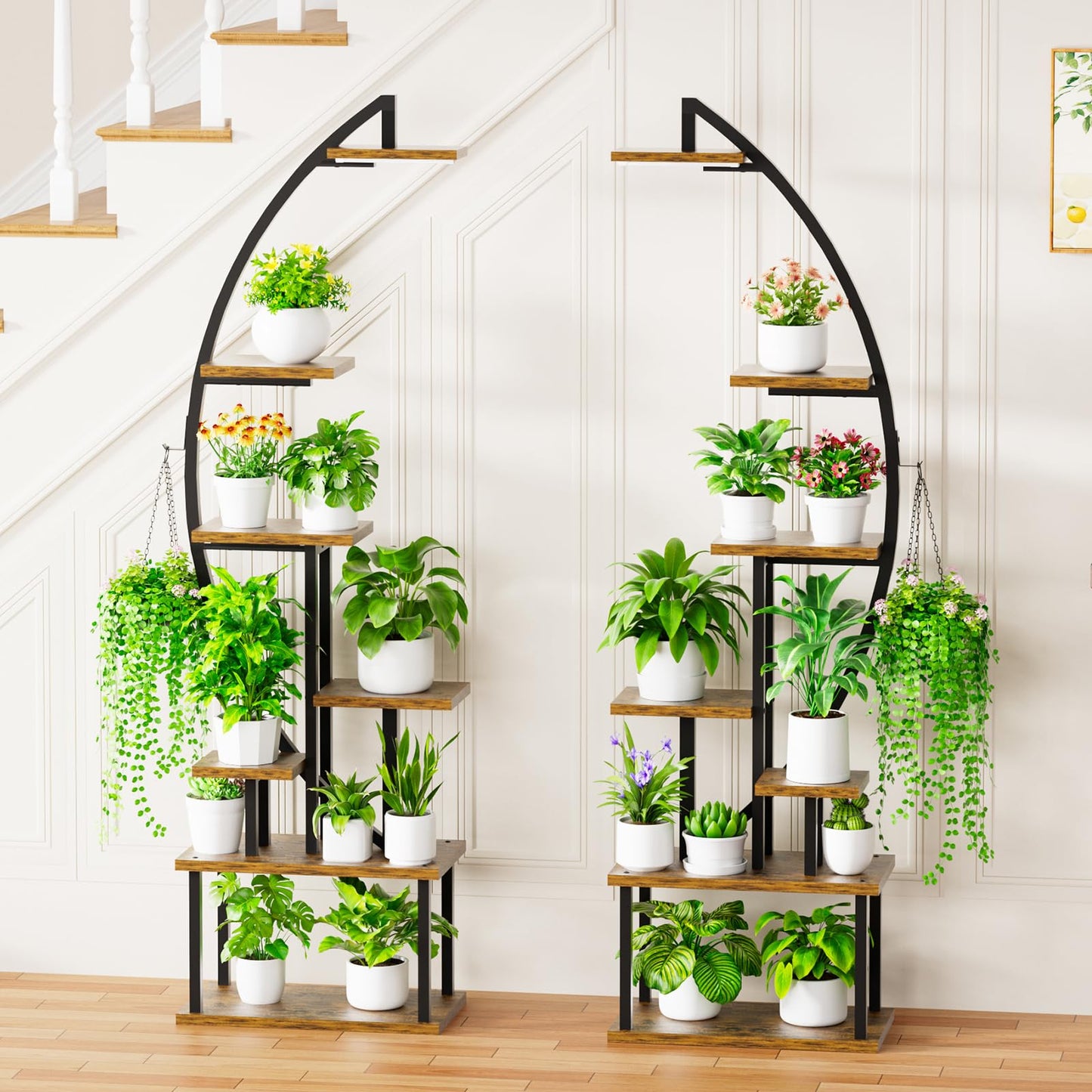Plant Stand Indoor with Grow Lights: Large Plant Shelf for Multiple Plants, 2 Pack Plant Shelves 7 Tiered, Lighted Corner Flower Stands Half Moon, Black Plant Holders Indoor Tall for Living Room Patio