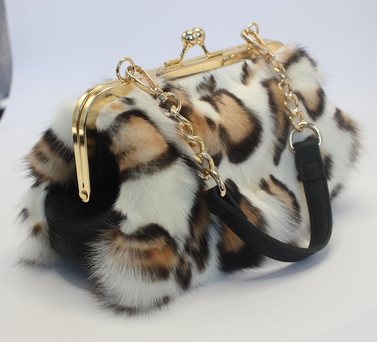 Luxurious Fashion Natural Fox Fur with Hair Handbag for Women and Ladies (Leopard Elegance)