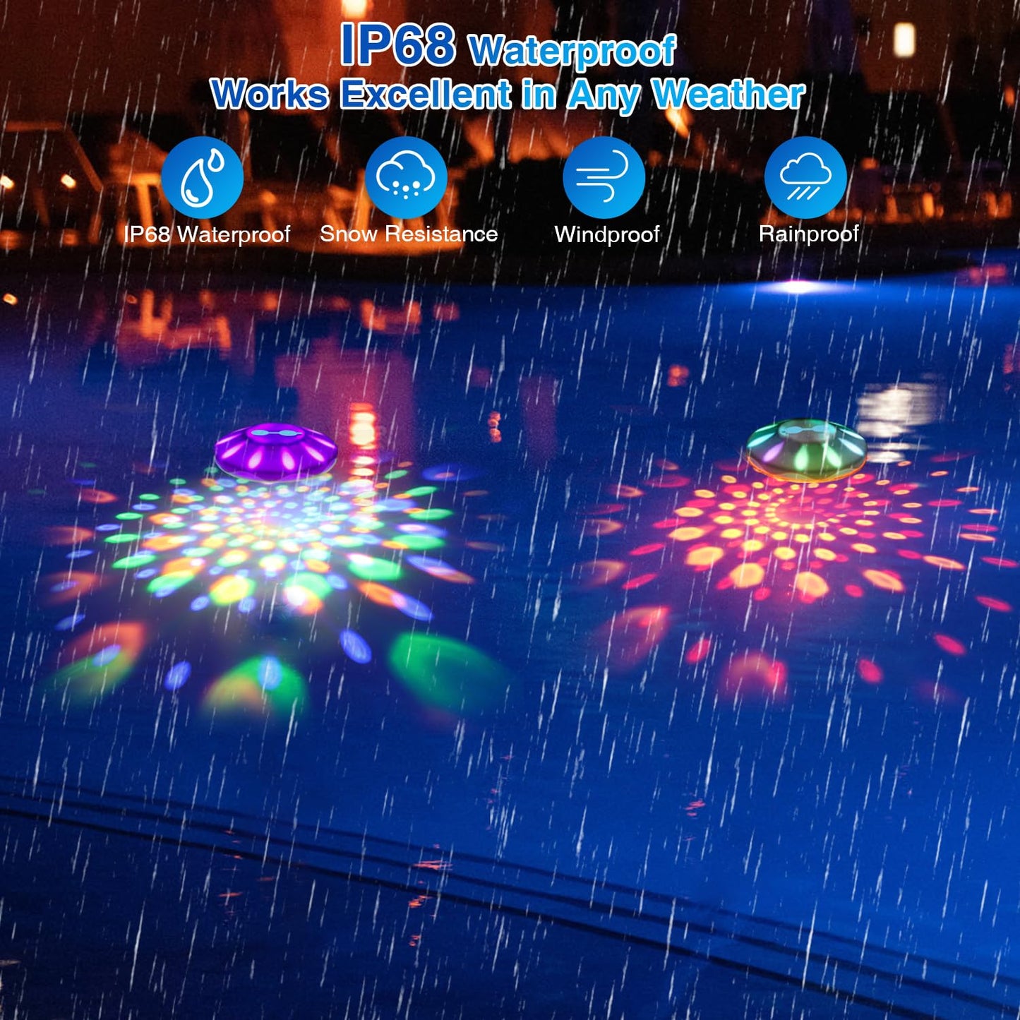 BOXPSII Rechargeable Floating Pool Lights, Pool Lights with 6 Dynamic Lighting, IP68 Waterproof Pool Light RGB Upper and Lower Color Changing LED Pool Light for Pools, Party, Fountains 1PACK