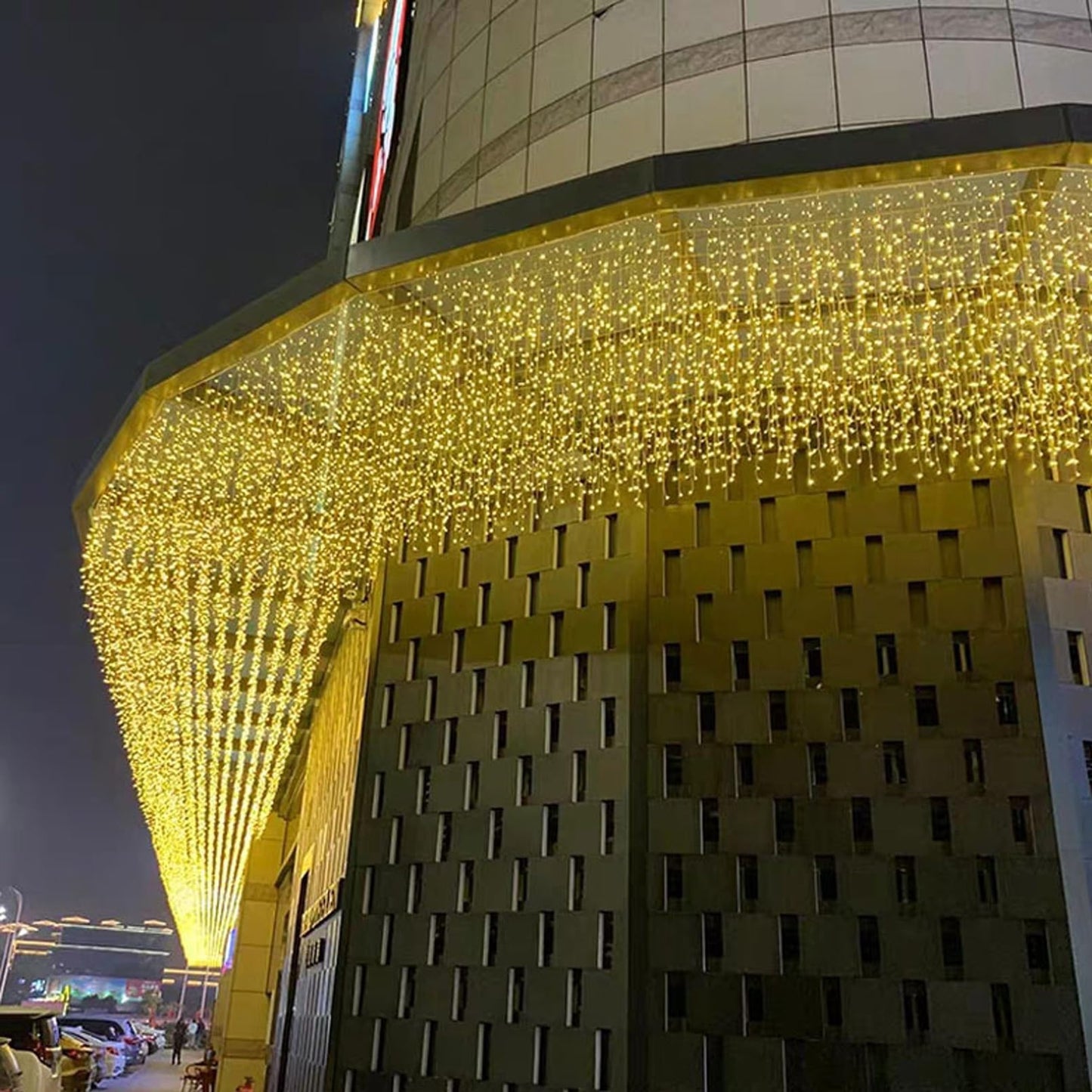 FATONESA LED Icicle Christmas Lights, 16.4FT 216 LEDs Fairy Extendable Curtain 8 Modes Dangling Twinkle Novelty Hanging String Lights for Ceiling Garden Party Decorations, Warm White 5M