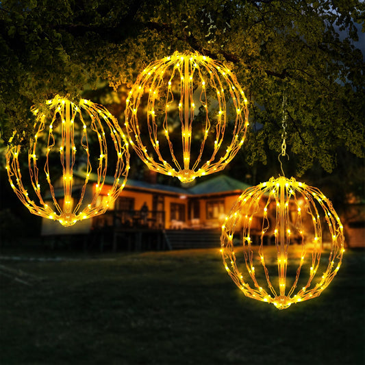 COVBOARD 16" Christmas LED Light Globe (3 Pack) with Multiple Auto Timing and Glow Modes, Folding Light Ball for Holiday Decor, Patio, Indoor/Outdoor Decorations LED Ball Lights Sphere (Warm White)