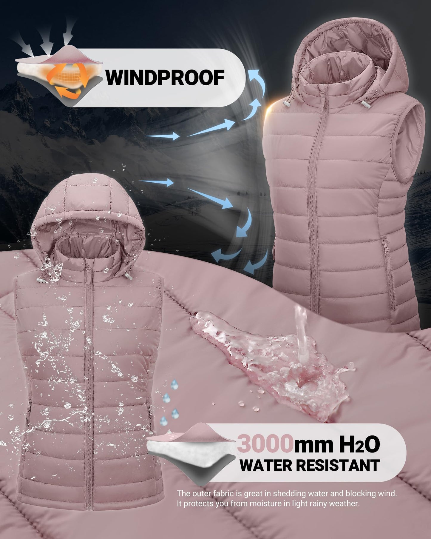 Outdoor Ventures Women's Lightweight Packable Hooded Puffer Vest Outerwear Zip Up Warm Sleeveless Winter Jacket Quilted Coat