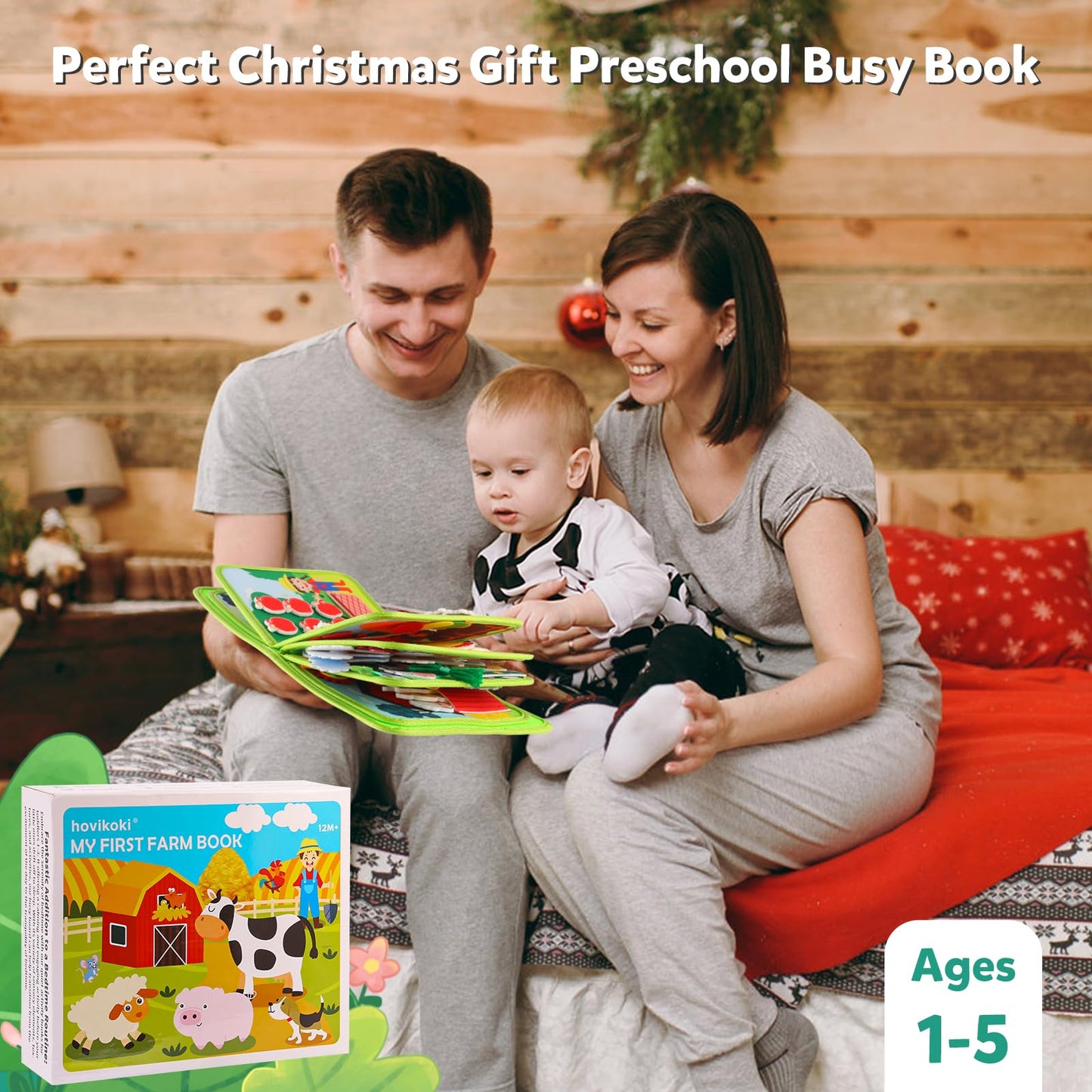 hovikoki Busy Book for Toddlers 1-3 - Montessori Toys Busy Board for 1 Year Old Boy Girl Toys Educational Quiet Activity Books Learning Board Toddler Airplane Travel Toy Birthday Gift - Farm Animals